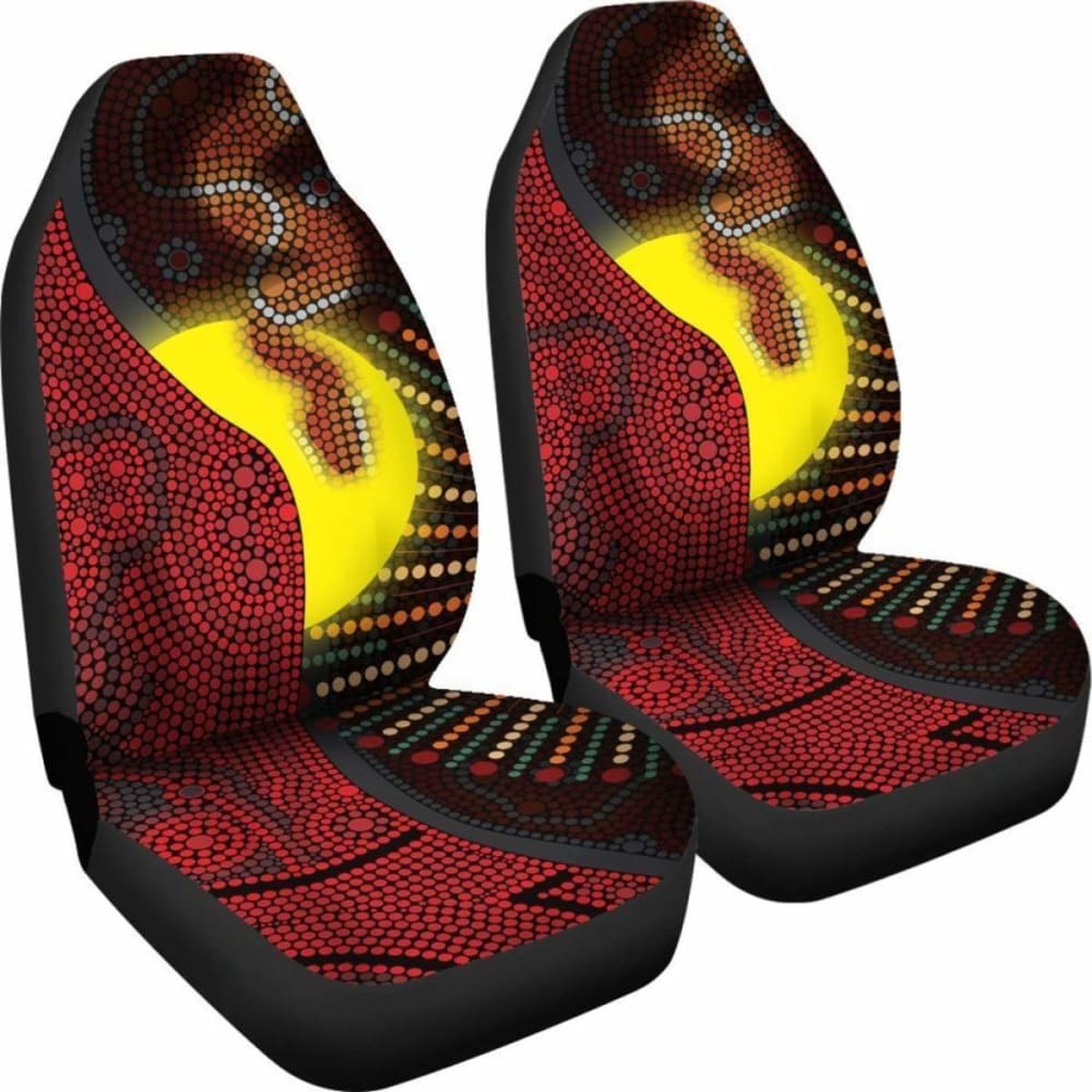 Authentic Australian Aboriginal Car Seat Covers - Indigenous Snake & Sun Dot Painting Design 232125 | Durable Protection for Vehicles, Perfect for Road Trips & Daily Commutes