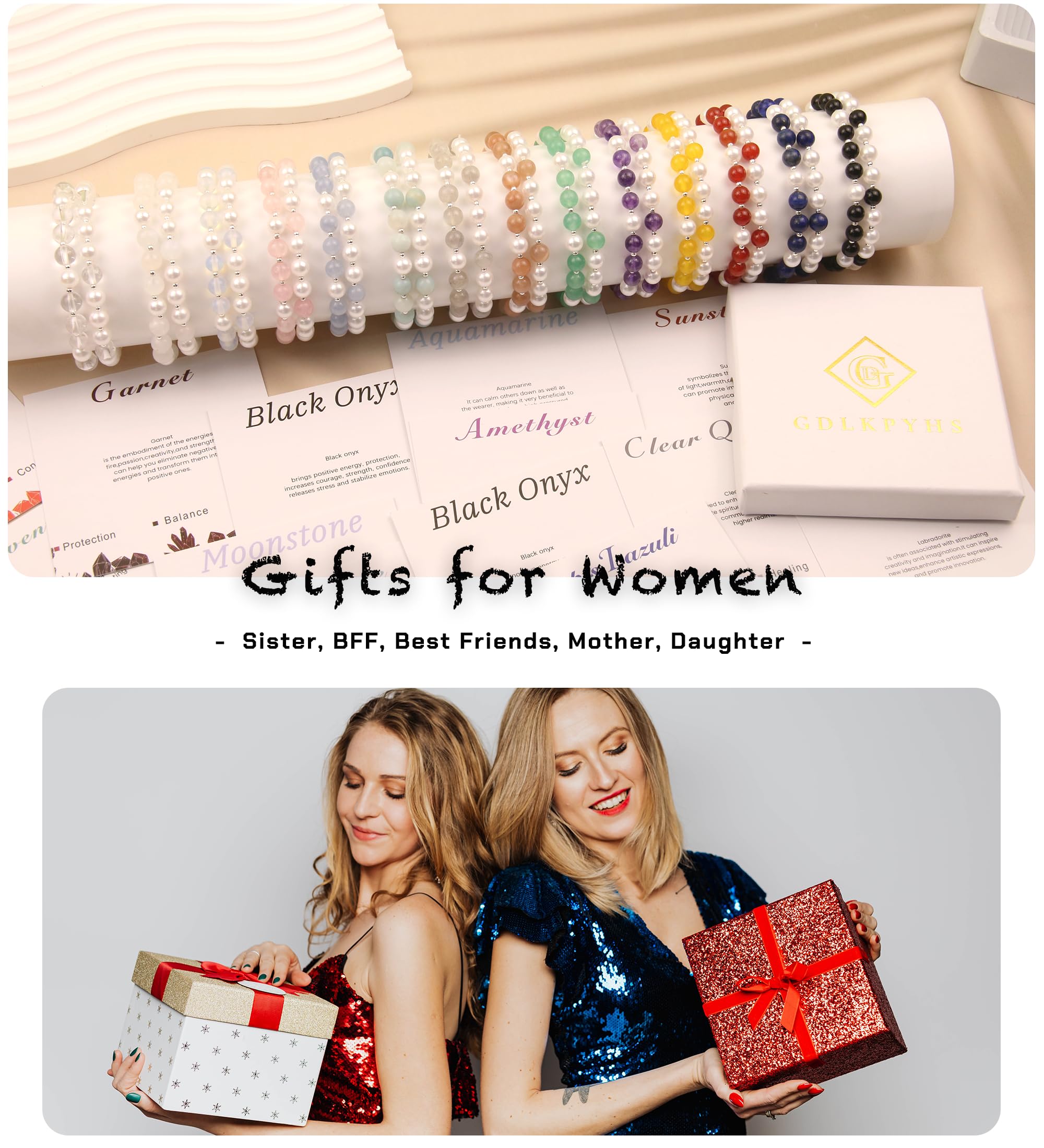 Opal Bracelet for Women - BFF Sister Friendship Bracelet Set of 2, Pearl Beaded Bracelets for Best Friends, Mother Daughter Matching Jewelry Gift - Perfect for Anniversaries, Birthdays and Special Occasions