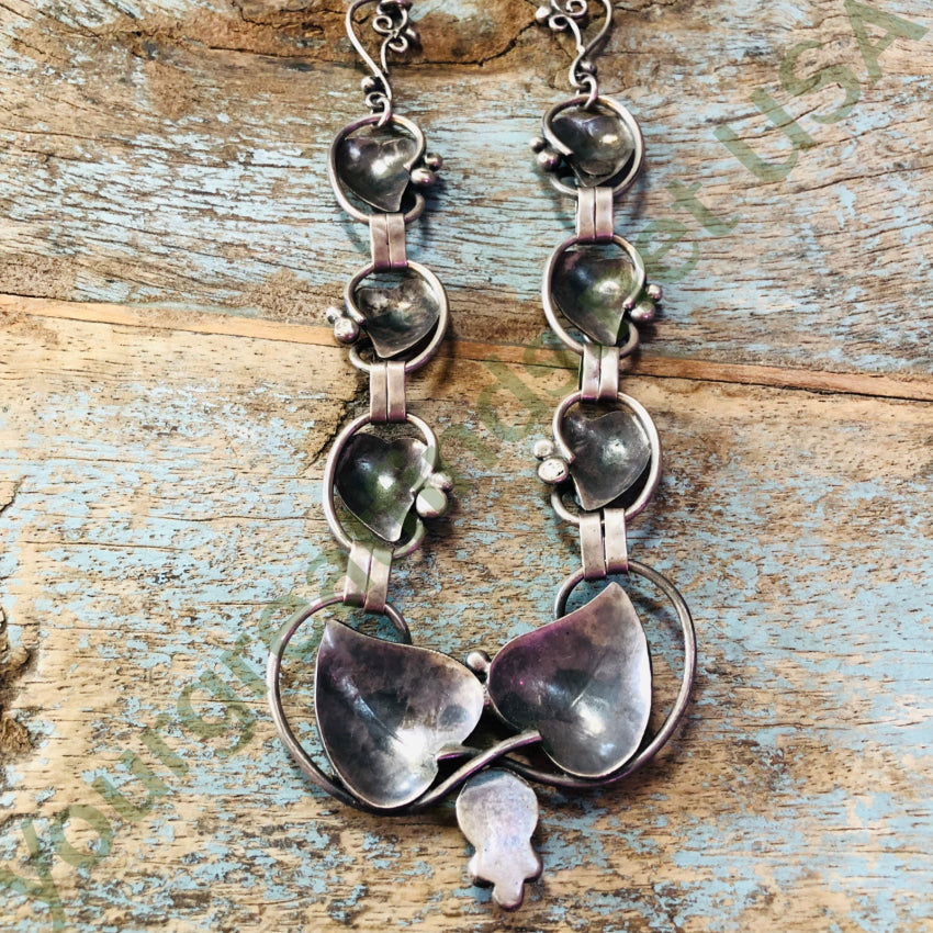 Vintage Mexican Sterling Silver Leaf & Tendril Necklace – Handmade Jewelry for Women, Boho Chic Necklace, Dainty Layering Chain – Perfect for Everyday Wear, Weddings & Special Occasions