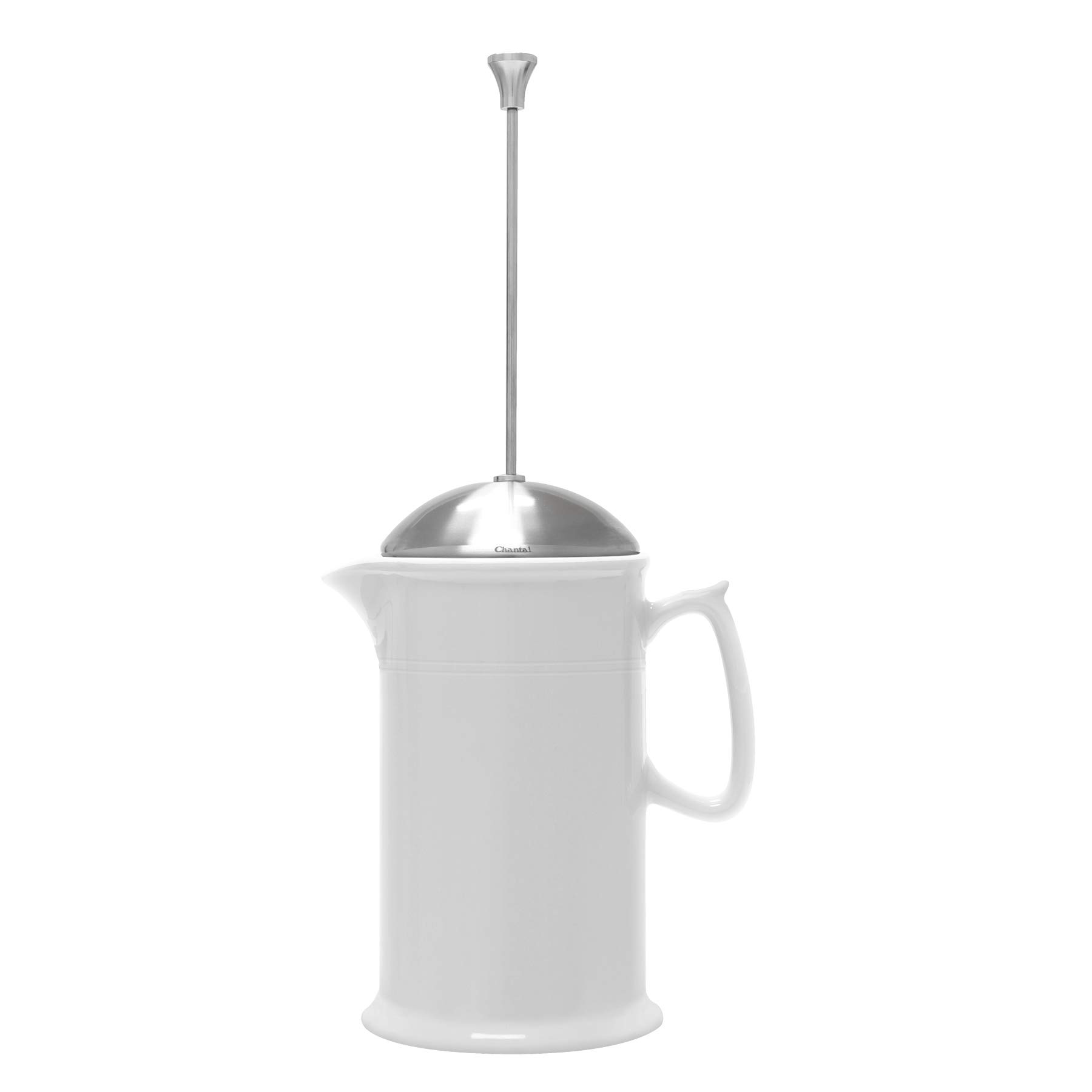Chantal 28 oz White Stoneware French Press Coffee Maker with Stainless Steel Plunger & Lid - Perfect for Home, Office & Camping Coffee Brewing