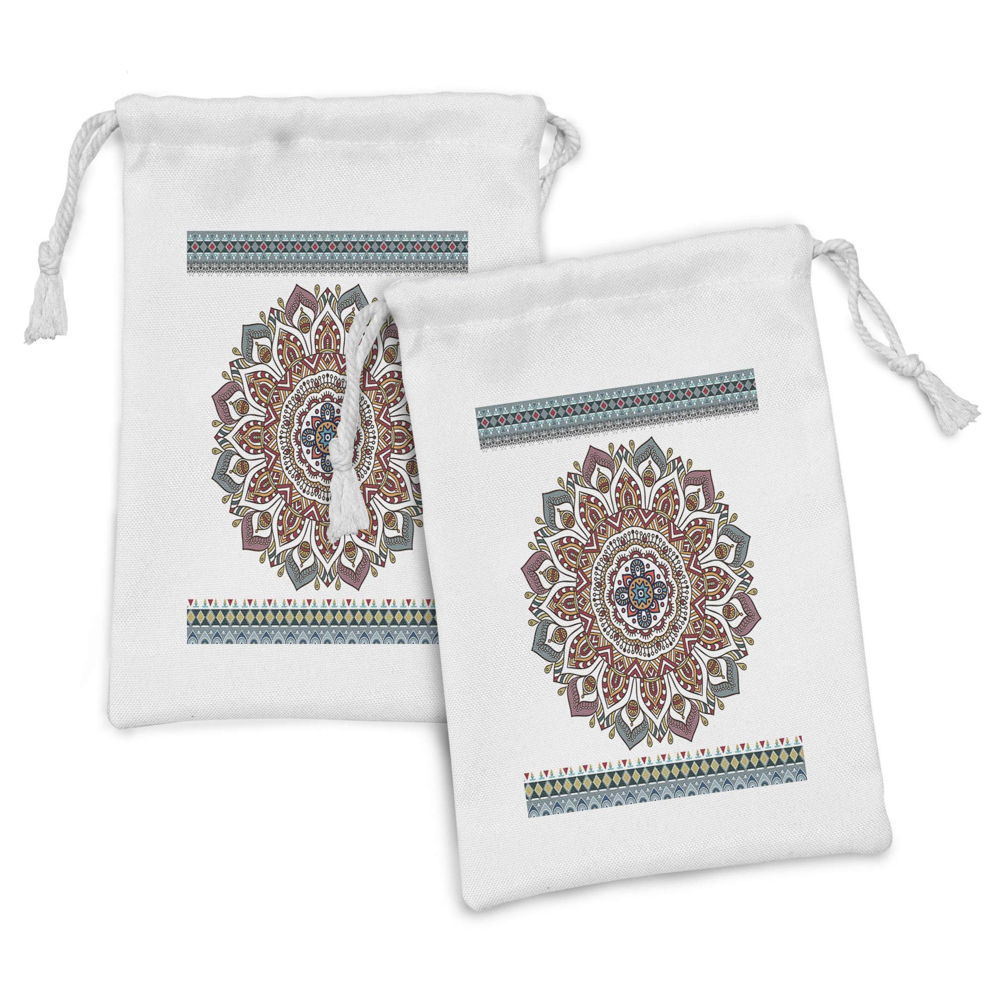 Ambesonne 2-Pack Mandala Drawstring Fabric Pouches, Bohemian Floral Vintage Design Small Bags for Toiletries, Jewelry, Makeup & Travel Accessories (9