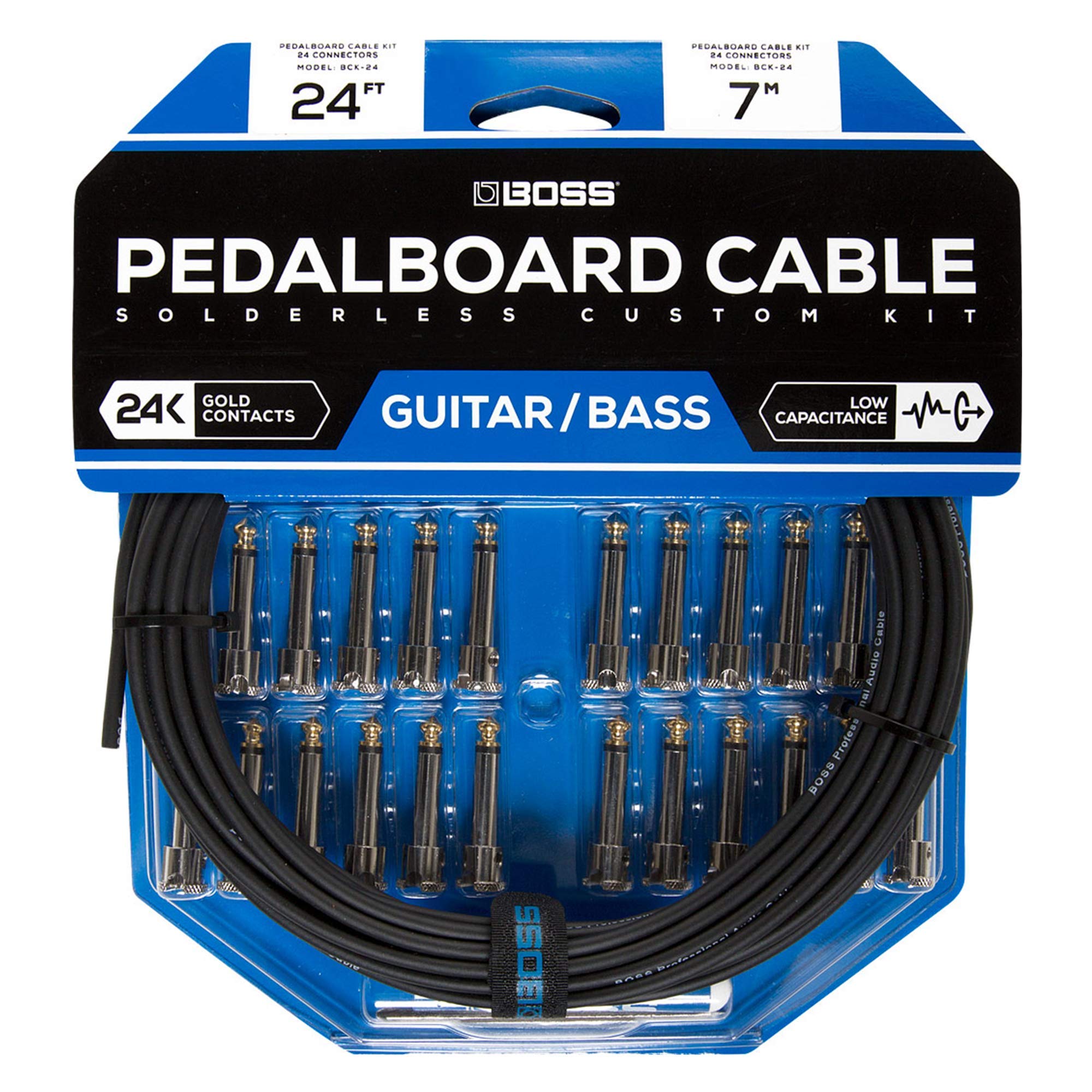 BOSS BCK-24 Solderless Pedalboard Cable Kit – 24ft Guitar Patch Cables with 24 Right Angle/Straight 1/4