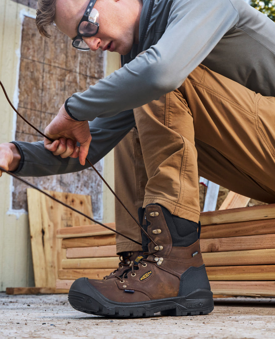 Men's Independence 8 Waterproof Work Boots (Soft Toe) - Dark Earth/Black - Durable Slip-Resistant Safety Shoes for Construction, Hiking & Outdoor Work