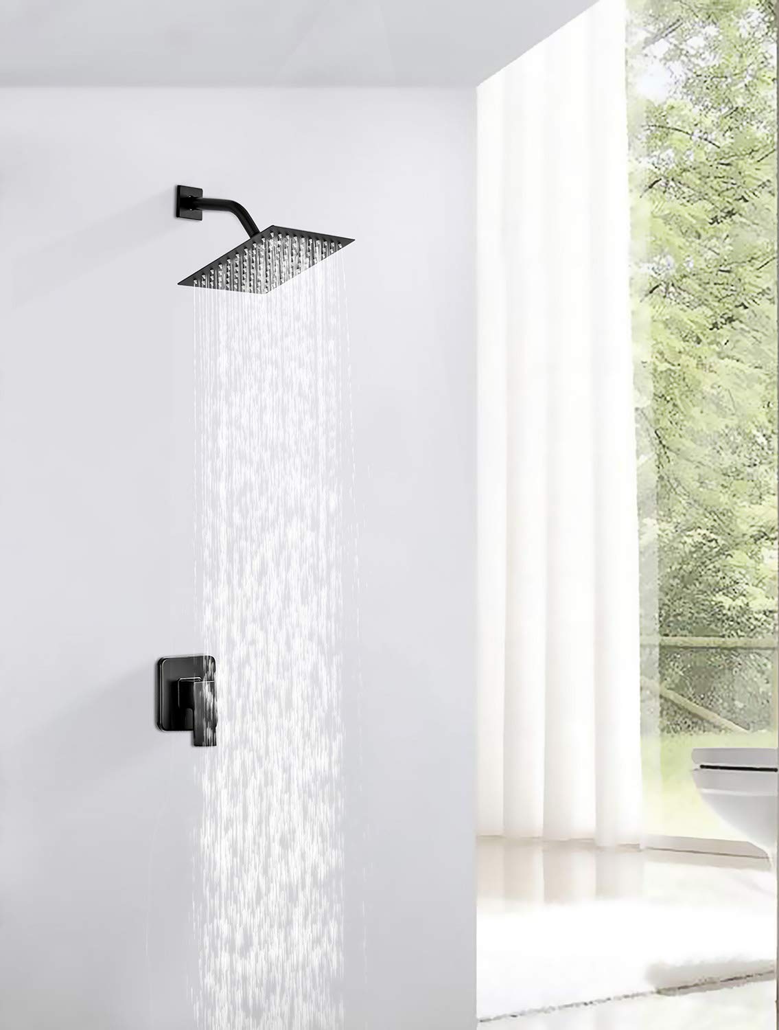 GGStudy 8 Inch Square Rain Shower Head - High Pressure Stainless Steel Rainfall Showerhead with Self-Cleaning Silicone Nozzles (Oil Rubbed Bronze/Black) - Perfect for Spa-Like Bathroom Experience & Water Saving