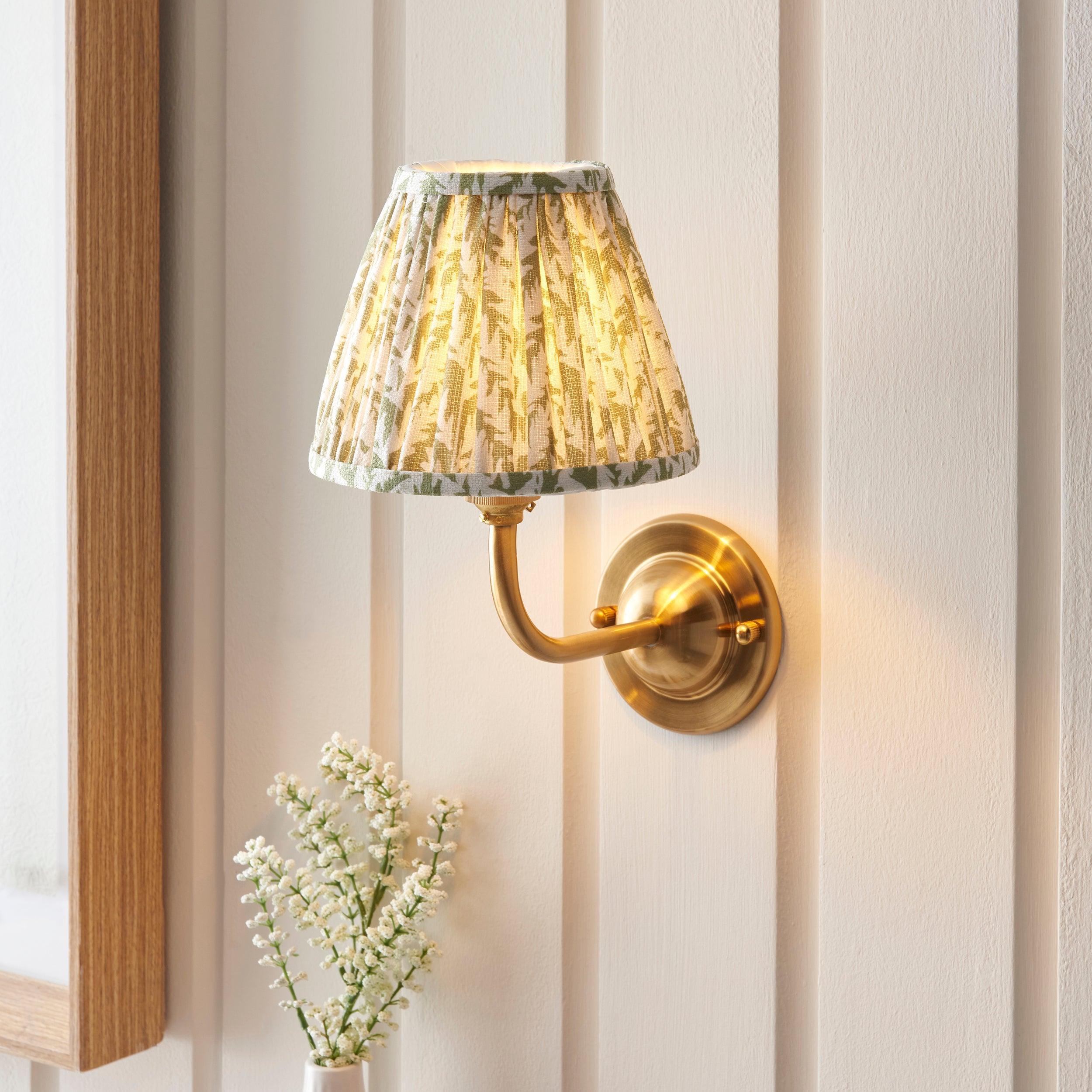 Brass Wall Light with Dome Arc and 16cm Green Leaf Shade - Perfect for Herb Garden, Kitchen, and Indoor Decor