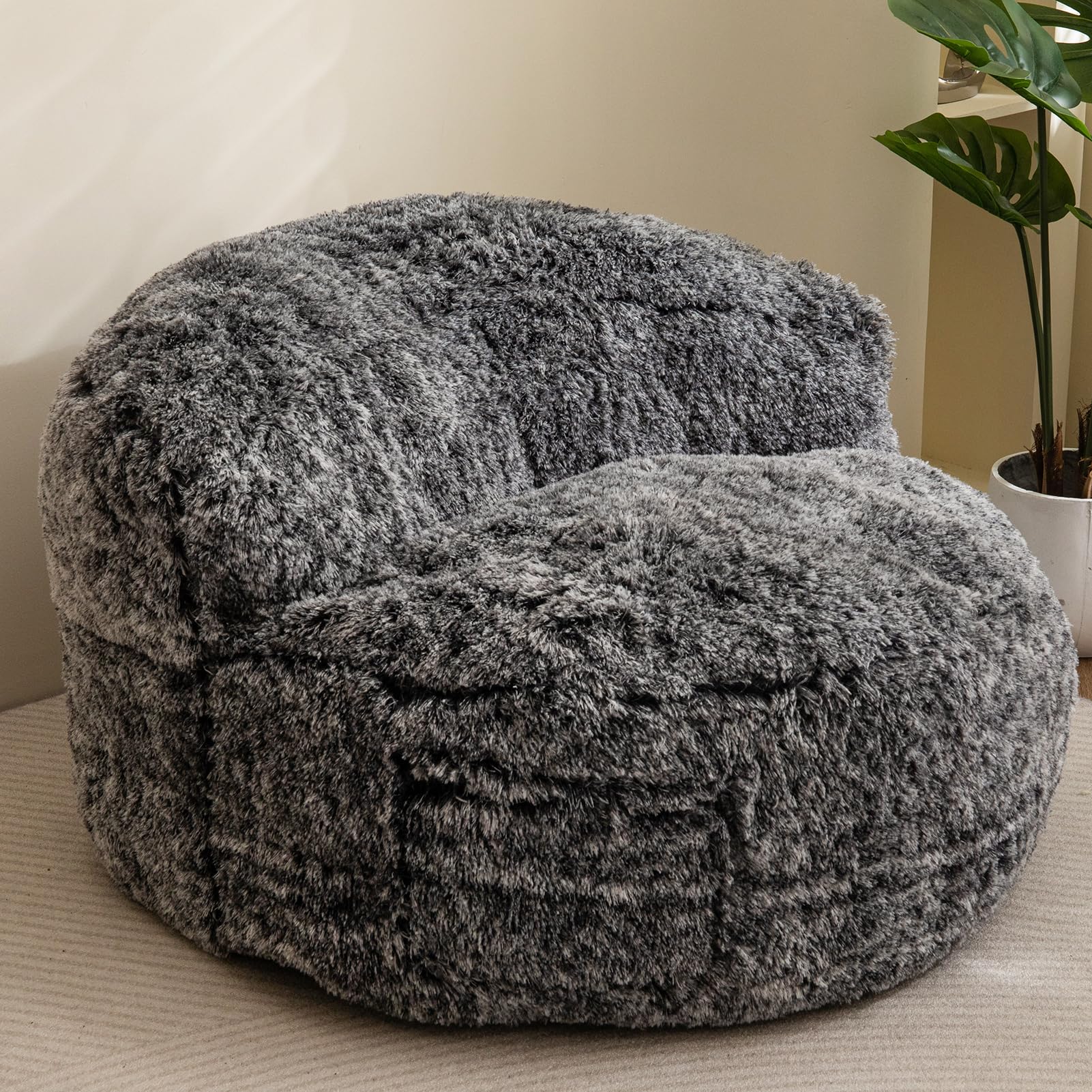 BYBYME Giant Faux Fur Bean Bag Chair - Oversized Bean Bag Couch for Adults, Large Living Room Floor Chair with Storage Pocket | Perfect for Movie Nights, Gaming, and Relaxing in Bedroom or Lounge