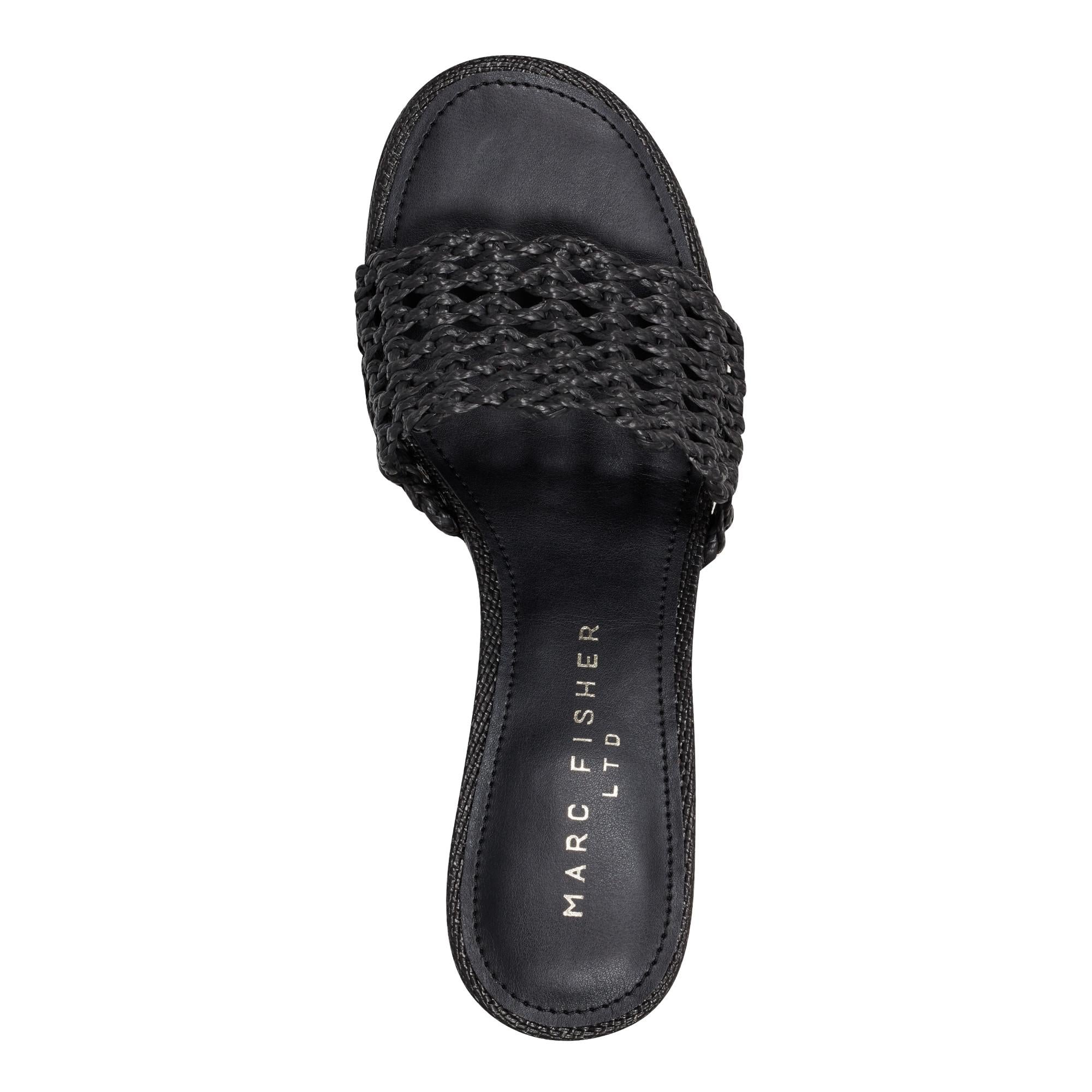 Marc Fisher Ltd Women's Jazmine Black & Raffia Braid Woven Sandals - Comfortable Summer Beach Shoes for Women, Perfect for Vacations, Weddings & Outdoor Parties
