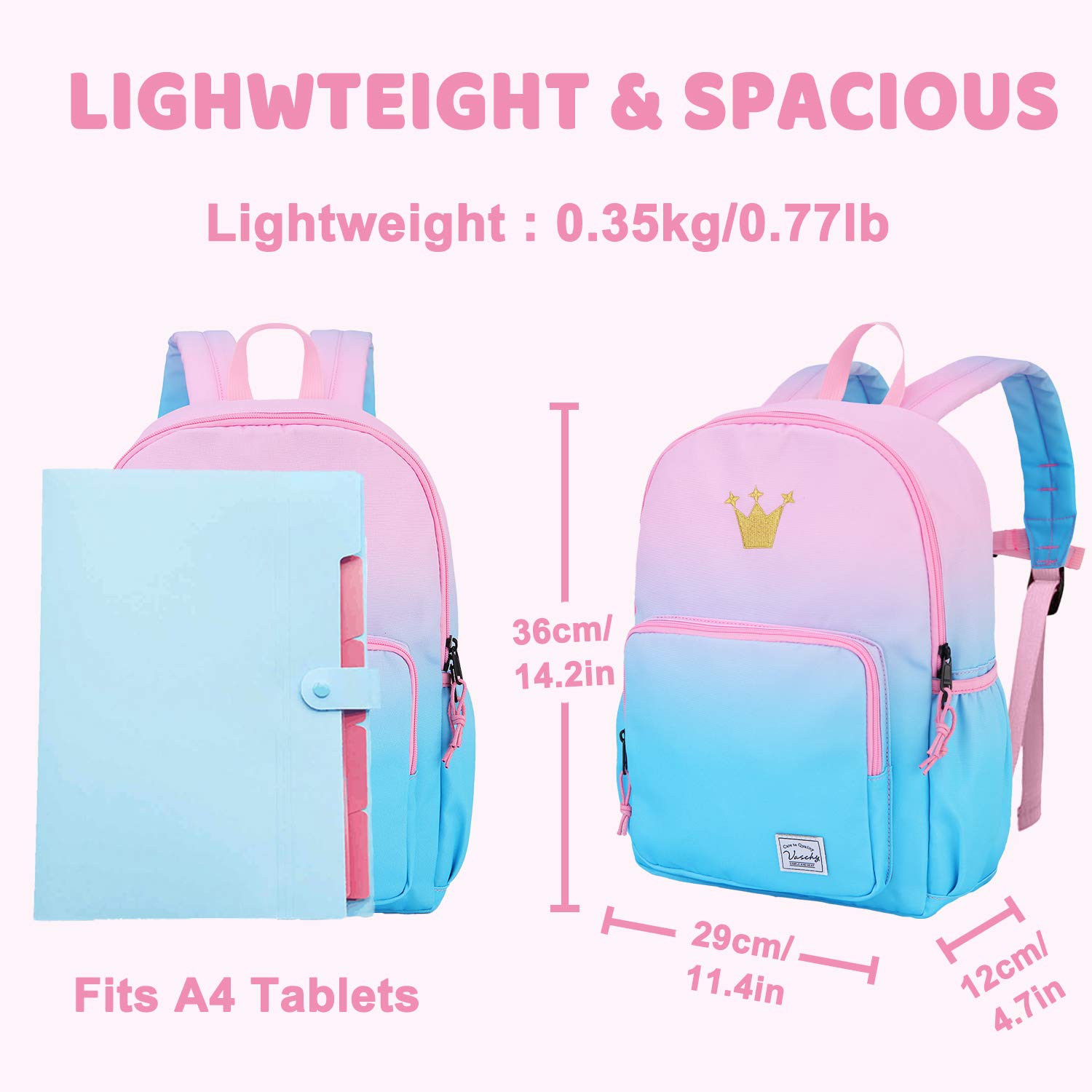 VASCHY Kids Backpack for Girls Ages 2-8 - Lightweight School Backpack with Adjustable Chest Strap for Kindergarten, Elementary, Travel & Outdoor Adventures | Perfect Gift for Toddlers & Little Girls