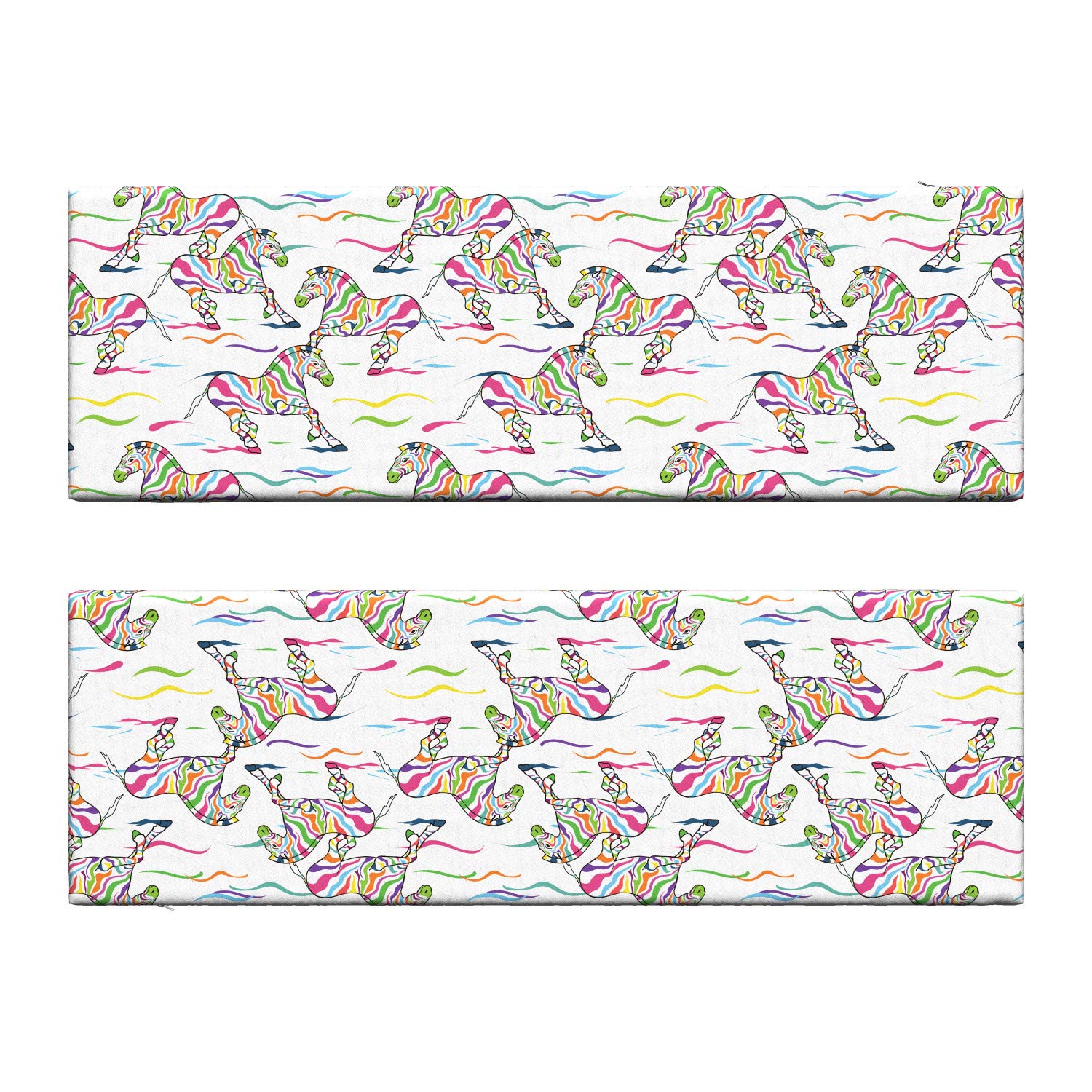 Ambesonne 2-Piece Zebra Print Bench Cushion Set - Vibrant Running Zebra Animal Pattern with Savannah Wildlife Design - Standard Size Foam Seat Pads with Decorative Covers - Perfect for Patio, Deck, or Indoor Bench Seating