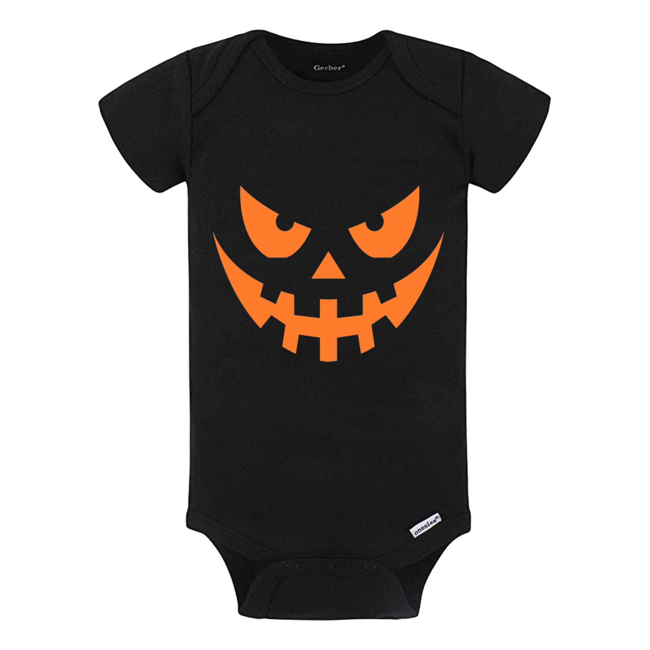 Halloween Baby Onesie Costume - Orange Pumpkin Face Outfit for Boys & Girls (Black/White Short Sleeve) | Cute Halloween Party Wear & Photo Prop
