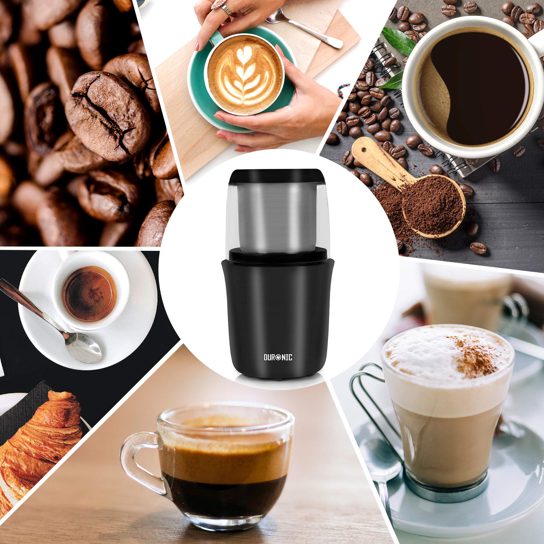 Duronic CG250 Electric Coffee Grinder - Stainless Steel Blade Grinder for Coffee Beans, Nuts, Spices & Seeds | Fast & Quiet Mini Mill with Removable Bowl | Perfect for Home, Office & Coffee Shops
