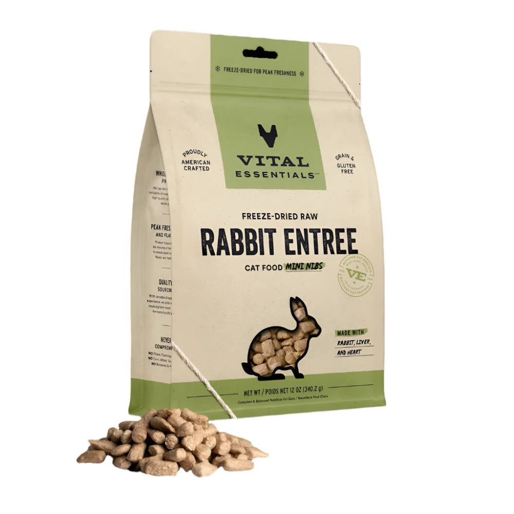 Freeze-Dried Raw Rabbit Entree Mini Nibs Cat Food - Grain-Free, High-Protein Natural Treat for Cats - Perfect for Training, Snacking & Picky Eaters