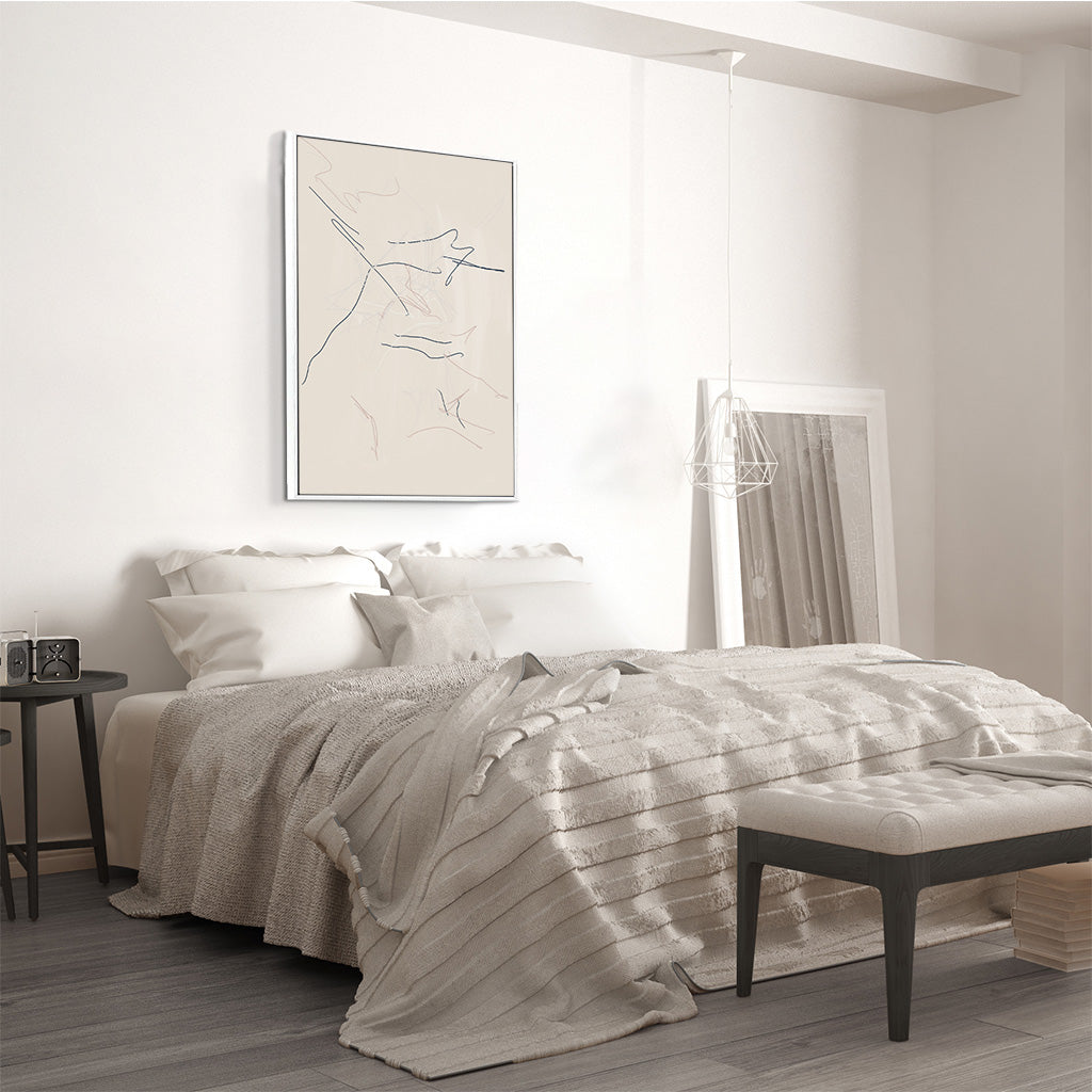 Taupe Abstract Line Framed Canvas Wall Art - Modern Minimalist Home Decor for Living Room, Bedroom & Office