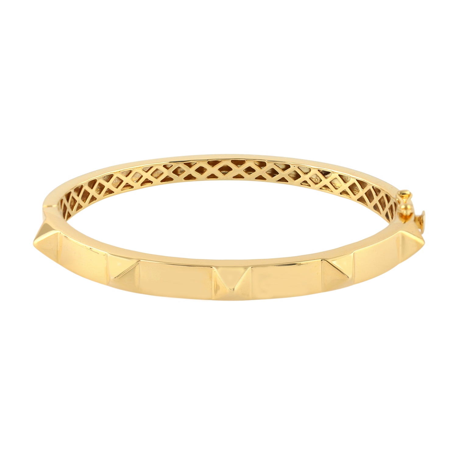 14K Yellow Gold Pyramid Design Handmade Bangle Bracelet for Women - Elegant Stackable Jewelry for Everyday Wear, Gift Giving & Special Occasions