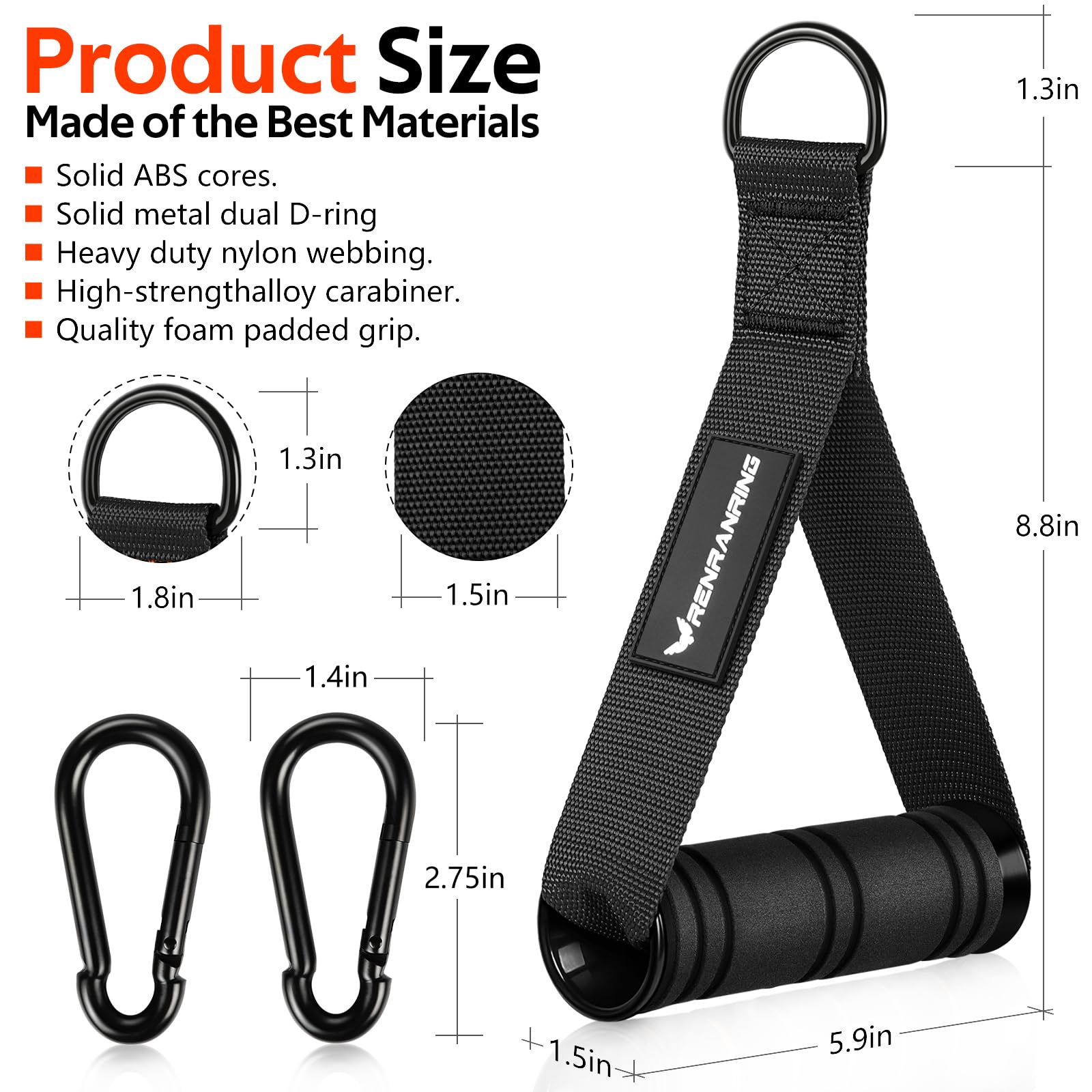 RENRANRING Gym Exercise Handles - Replacement Cable Machine Pulley Attachments for Resistance Bands & Strength Training | Perfect for Pull Down Workouts & Home Gym Equipment | Ideal for CrossFit, Weightlifting & Functional Fitness Training