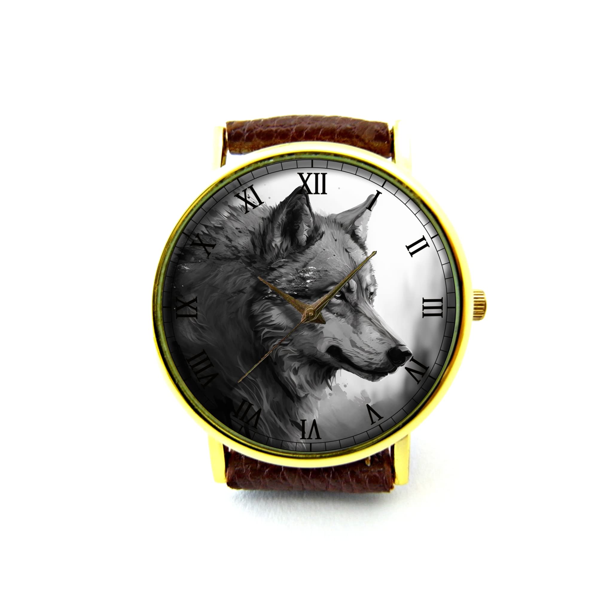 Wolf Leather Watch for Men & Women - Personalized Engraved Wolf Jewelry Watch - Stylish Unisex Wristwatch for Outdoor Adventures, Gifts & Everyday Wear (Model P437)