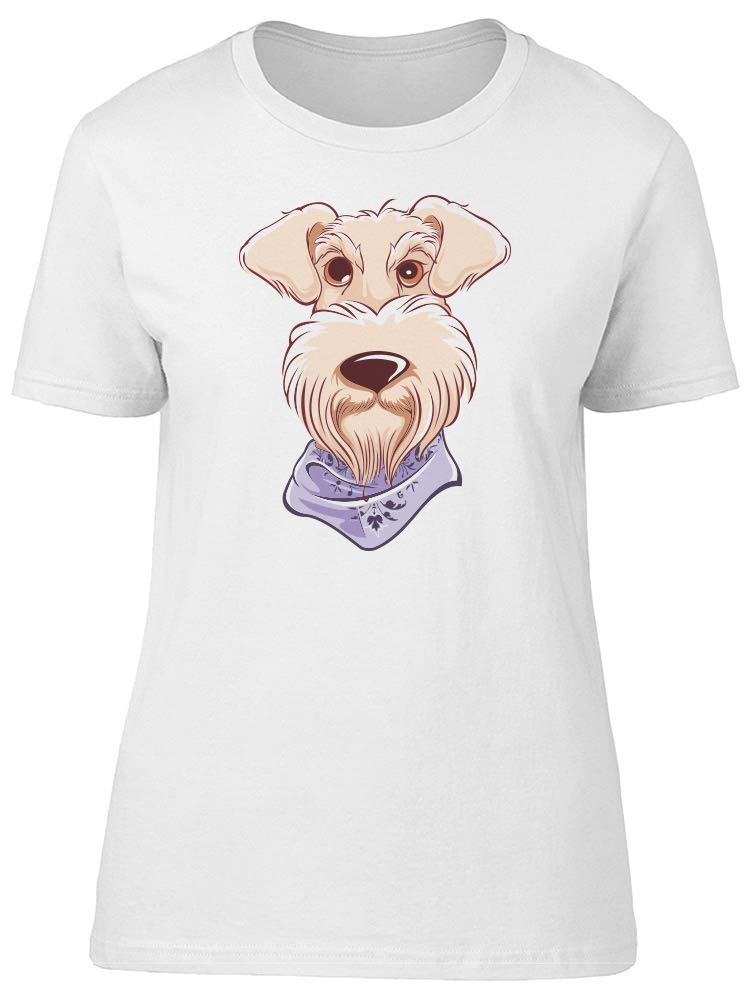 Beige Schnauzer with Scarf Graphic T-Shirt for Women - Cute Dog Lover Casual Tee for Everyday Wear & Dog Walks
