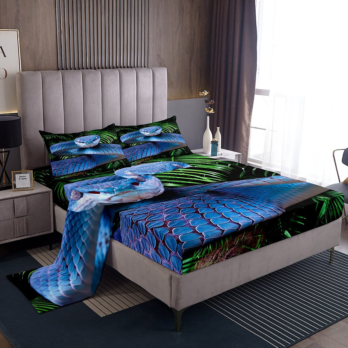 3D Python Print Twin Sheet Set - Luxury Soft Lightweight Bedding with Deep Pocket, Tropical Reptile Theme Home Decor (1 Flat Sheet, 1 Fitted Sheet, 1 Pillowcase) | Perfect for Jungle-Themed Bedrooms, Reptile Lovers' Dorm Decor & Unique Gift Ideas