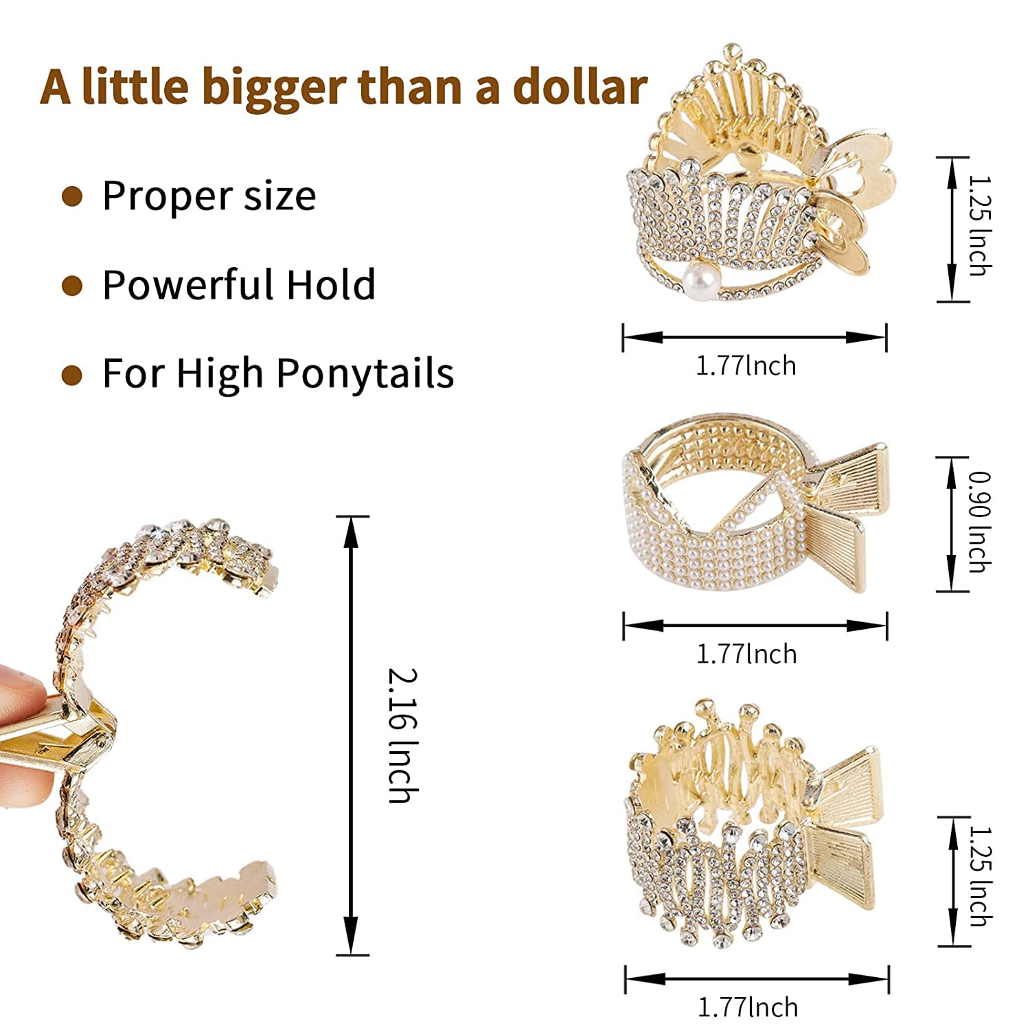 INHEAVEN Non-Slip Pearl & Rhinestone Hair Clips - 2 Styles (High Ponytail & Banana Pins) for Women, Glittering Crystal Alligator Clips for Party, Wedding & Everyday Hair Accessories