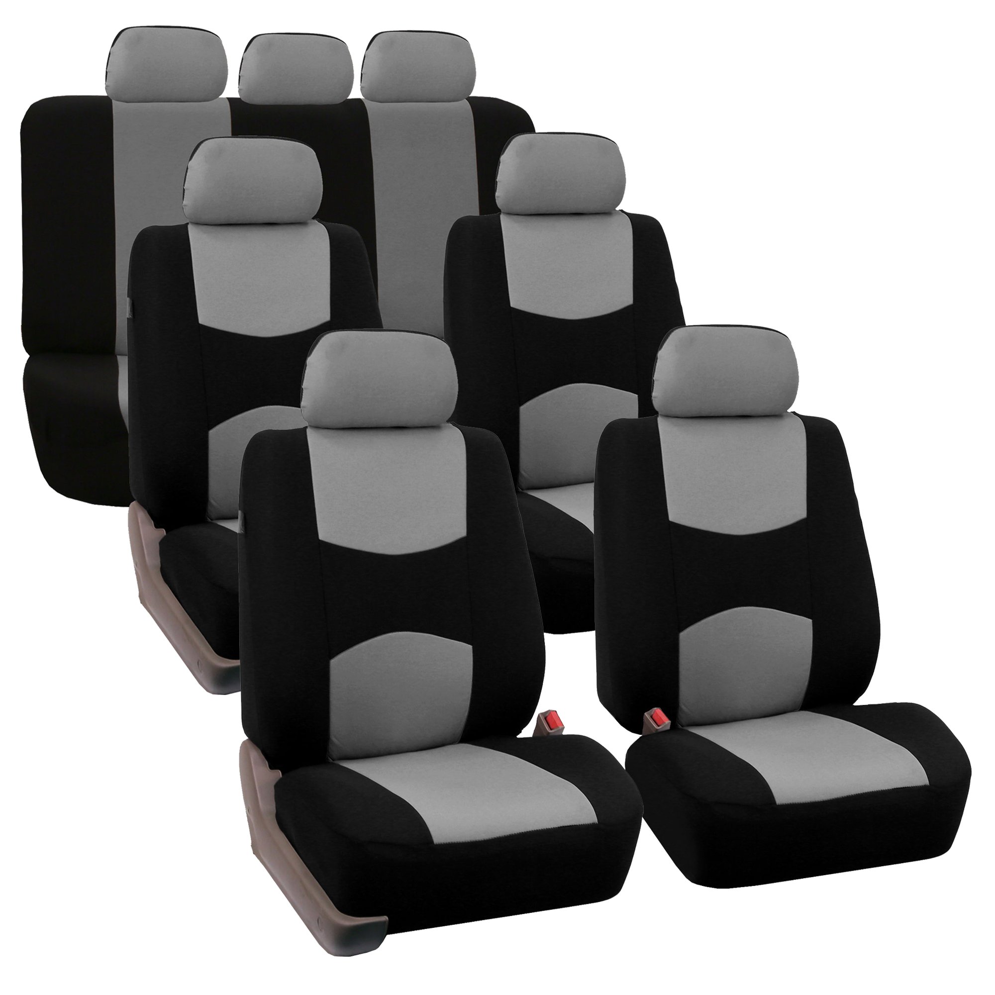 Premium Gray 3-Row 7-Seater Car Seat Covers Set with Steering Wheel Cover & Seat Belt Pads - Universal Fit for Cars, Trucks & SUVs | Durable Protection & Comfort for Family Road Trips, Daily Commutes & Outdoor Adventures