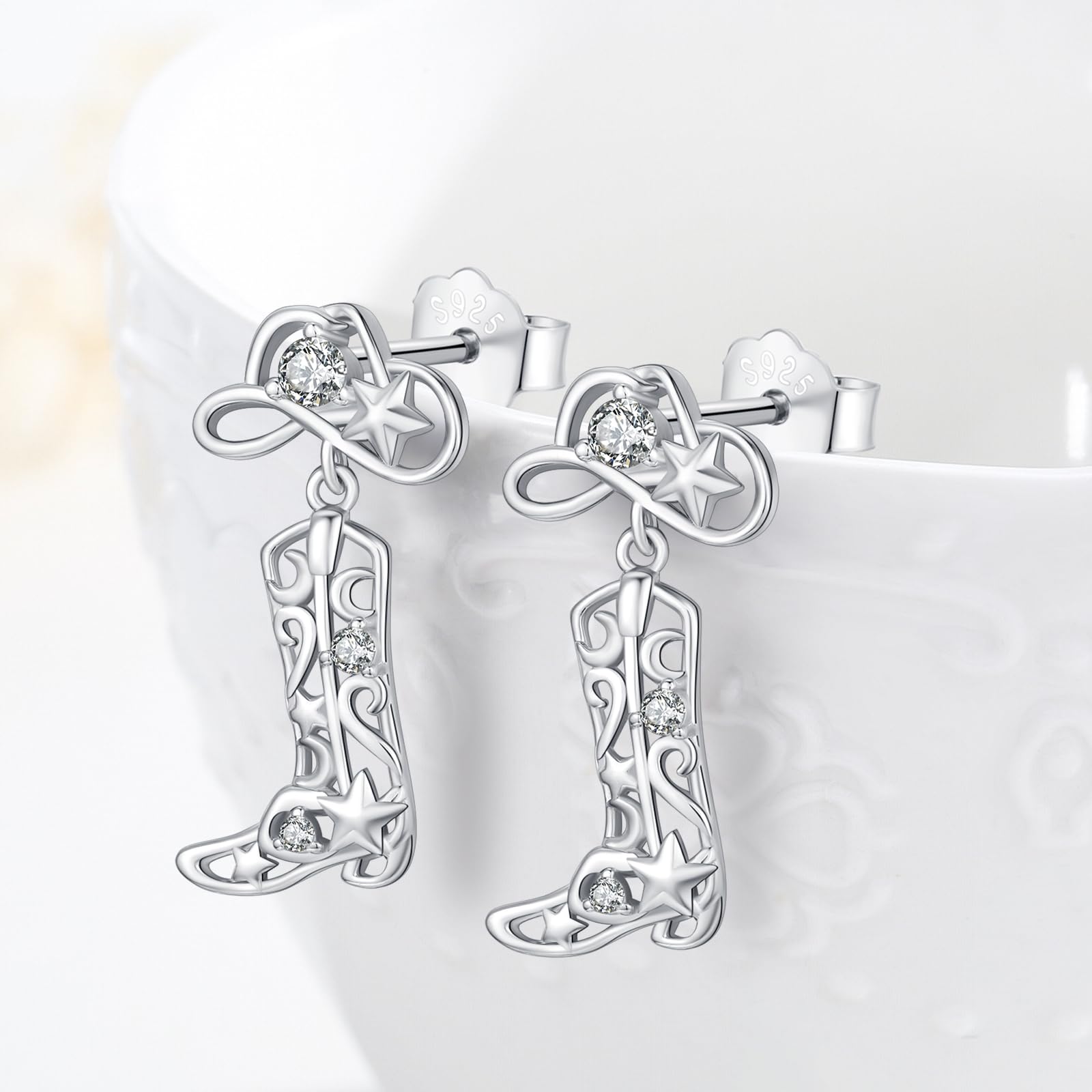 Cowgirl & Heart Earrings for Women - 925 Sterling Silver Dangle Drop Earrings | Hypoallergenic Stud Jewelry | Perfect Gift for Girls, Teens & Cowgirl Lovers | Great for Western Parties, Rodeo Events & Everyday Wear