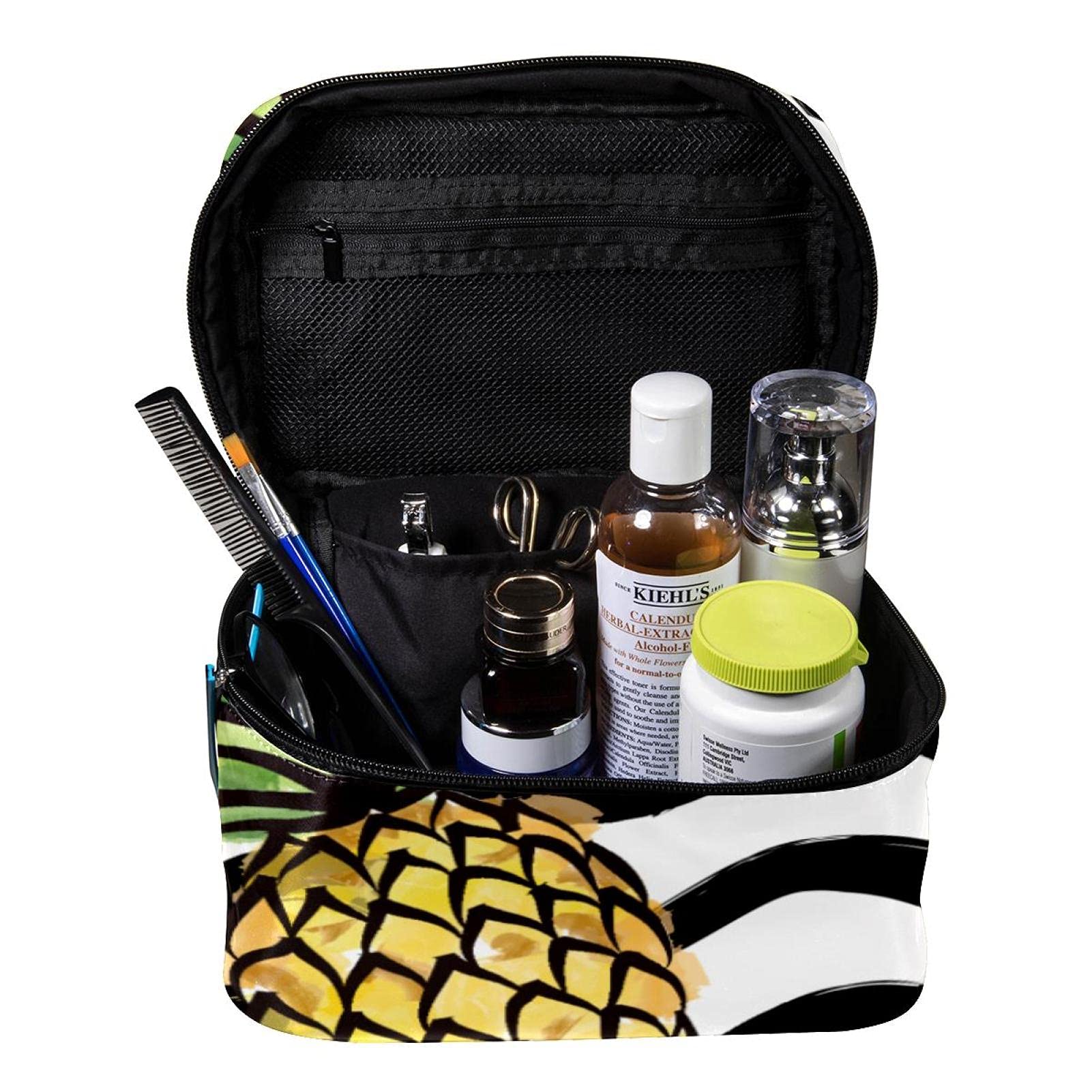 Handmade Pineapple Stripe Wave Travel Makeup Bag - Large Cosmetic Organizer with Zipper for Women & Girls | Perfect for Vacation, Gym, Beach Essentials Storage