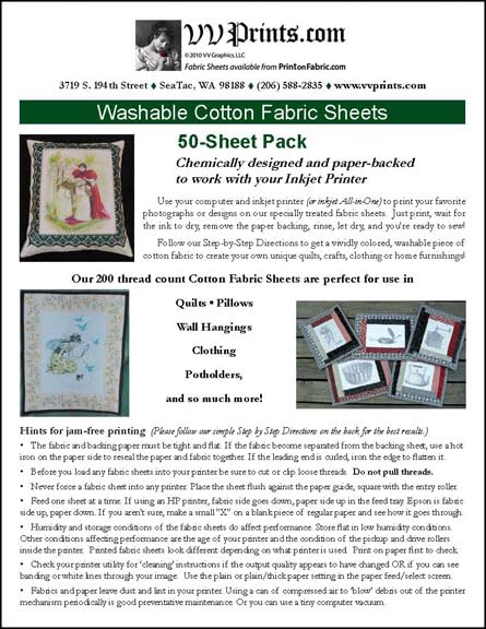Premium Inkjet Printable Cotton Fabric Sheets - 50-Sheet Pack for DIY Crafts, Quilting & Custom Apparel Projects