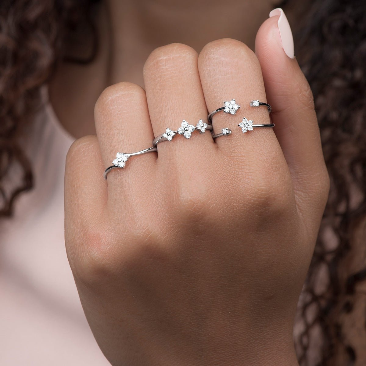 14K White Gold Three Flower Diamond Ring for Women - Elegant Wedding, Engagement & Anniversary Jewelry Gift