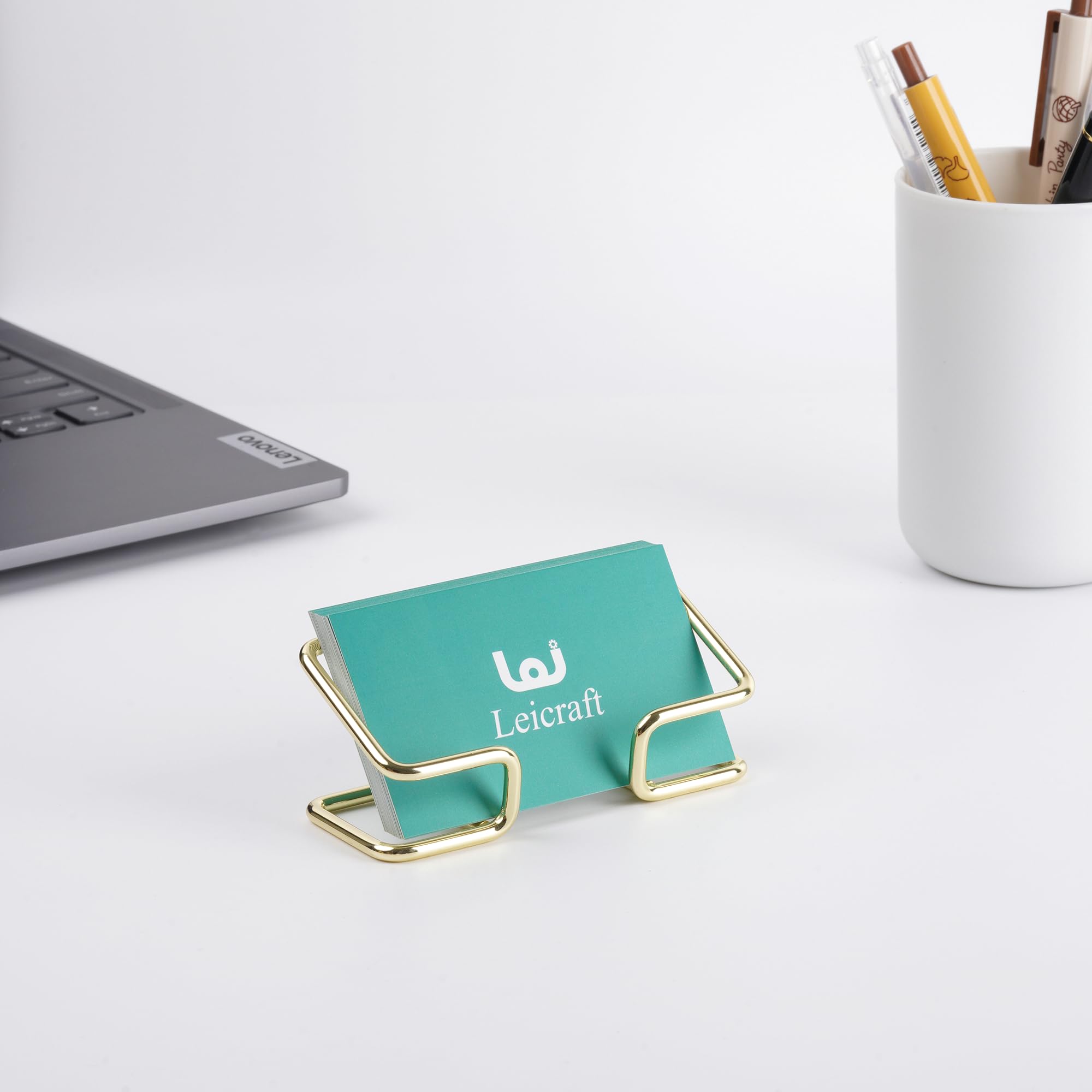 Elegant Golden Metal Business Card Holder for Desk - Stylish Office Organizer for Men and Women - Perfect for Professional Meetings, Networking Events & Office Decor