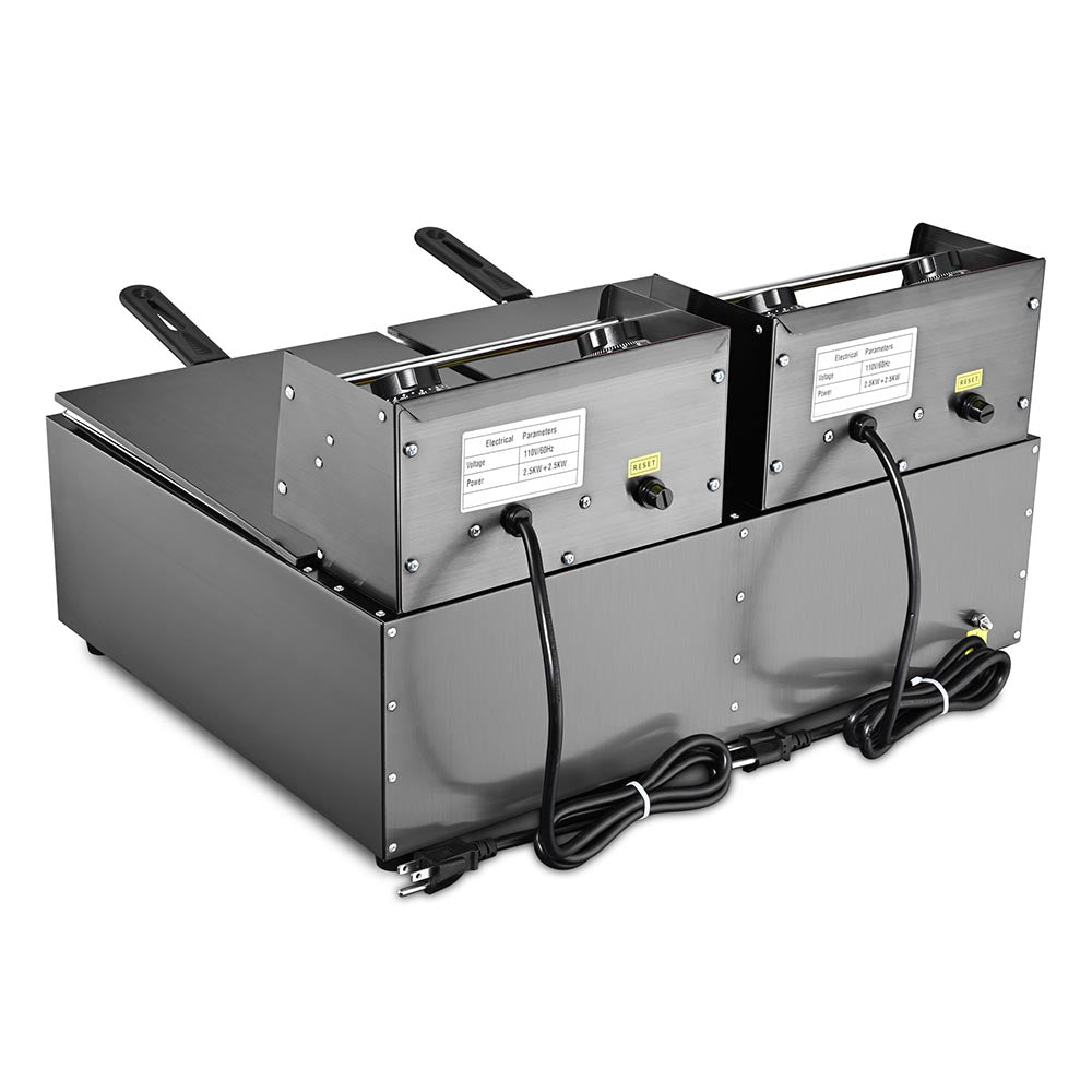 TheLAShop Commercial 5000W Black Dual Basket Deep Fryer - 24L/6.4Gal Oil Capacity for Restaurants, Food Trucks & Home Kitchens - Perfect for Frying Chicken, Fish, French Fries & More