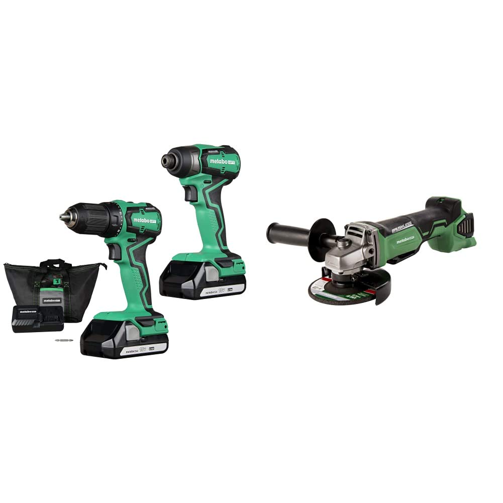 Metabo HPT 18V Cordless Drill & Impact Driver Combo Kit with Angle Grinder (Battery Not Included) - Perfect for DIY Projects, Home Repairs, and Professional Construction Work