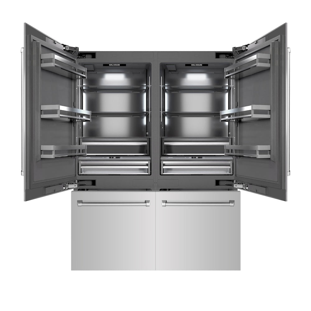ZLINE 60 Inch 32.2 Cu Ft French Door Built-In Bottom Freezer Refrigerator with Water Dispenser & Ice Maker - Stainless Steel Exterior & Graphite Gray Interior (GRBIV 304 60) | Perfect for Modern Kitchens & Open-Concept Homes