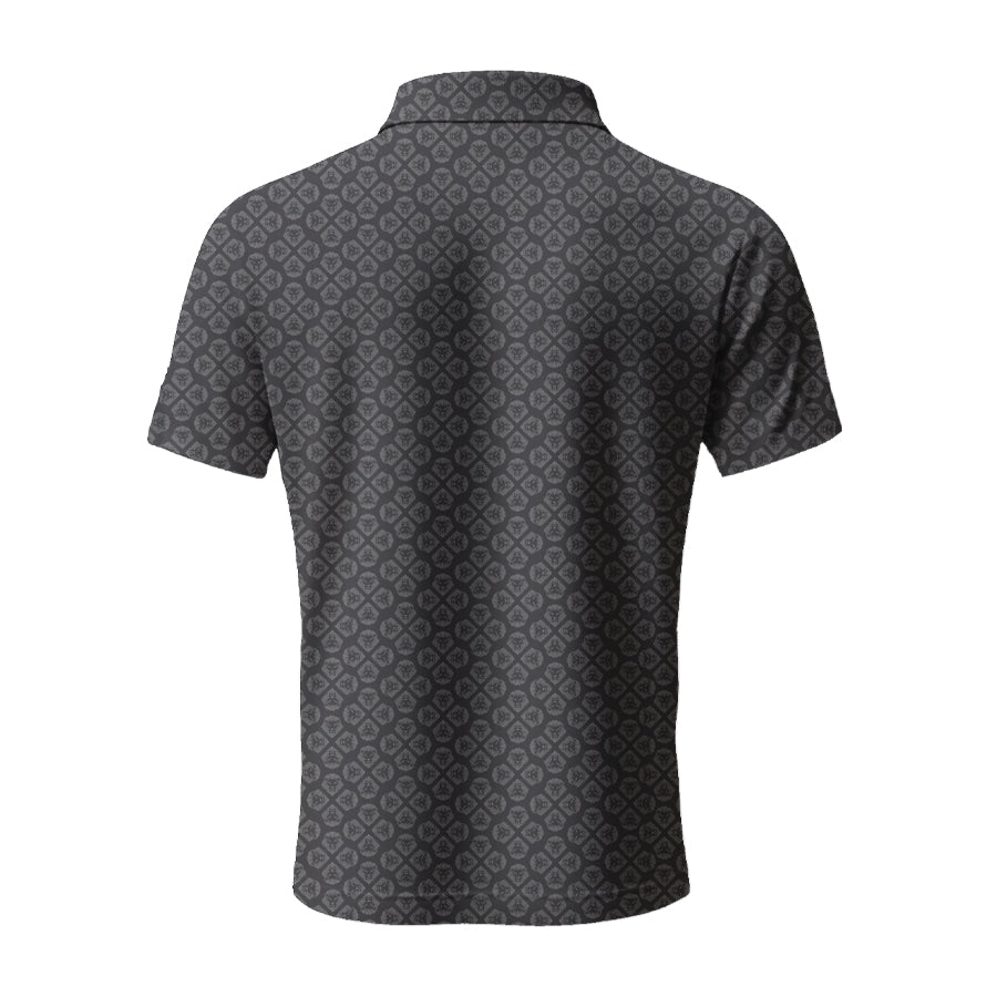 Valuetainment Lion Shield Performance Black & Grey Zipper Polo Shirt - Classic Fit Men's Casual Wear for Business & Outdoor Activities