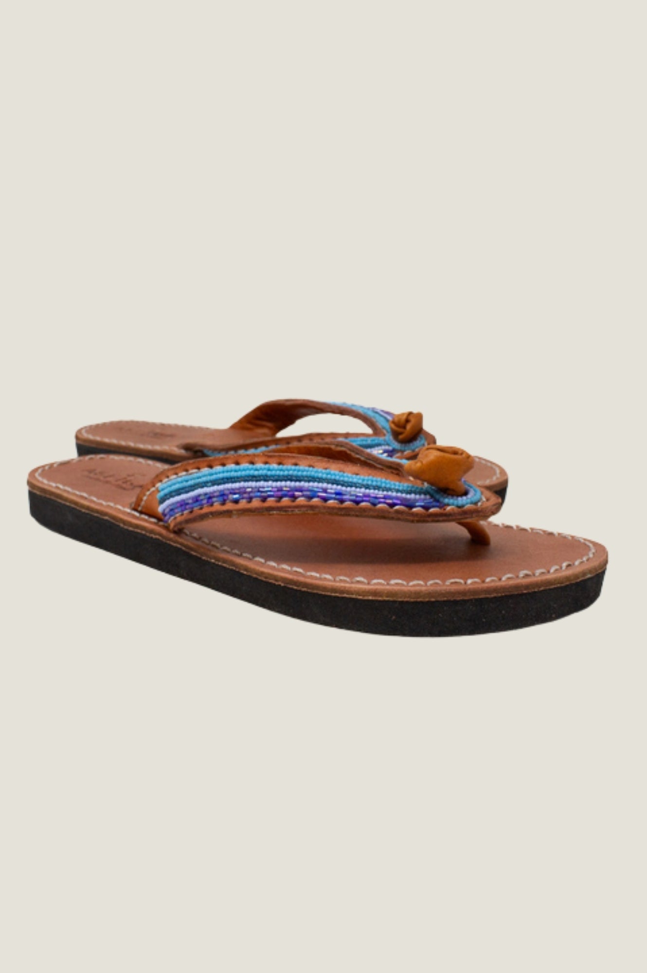 Tanzi Soft Padded Sole Leather Sandals for Women - Comfortable Blue Summer Beach Sandals | Perfect for Walking, Travel & Casual Outings