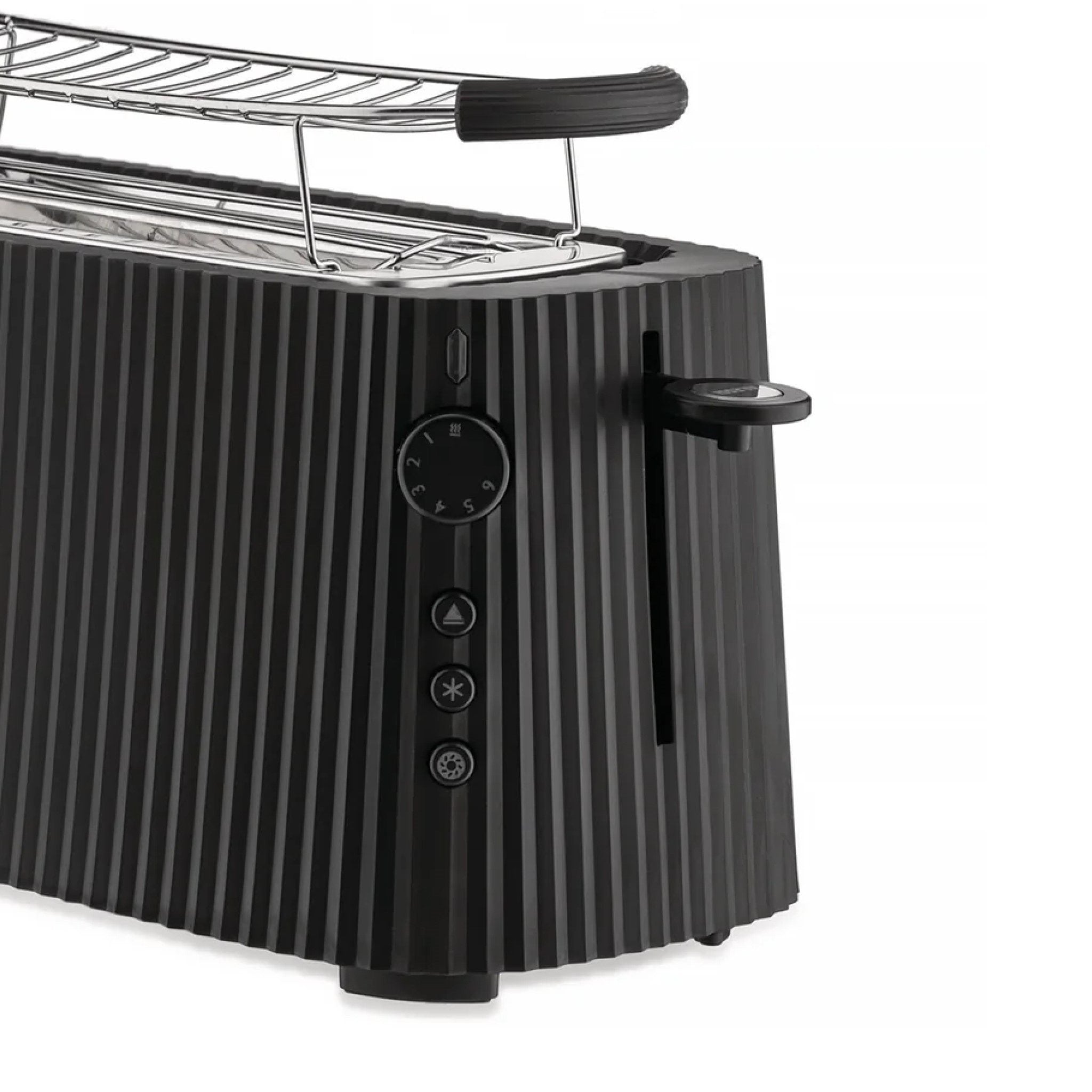 Alessi Plisse Long Toaster - 4-Slice Stainless Steel Toaster with Extra Wide Slots, Black | Perfect for Family Breakfast, Restaurants & Large Bread Slices