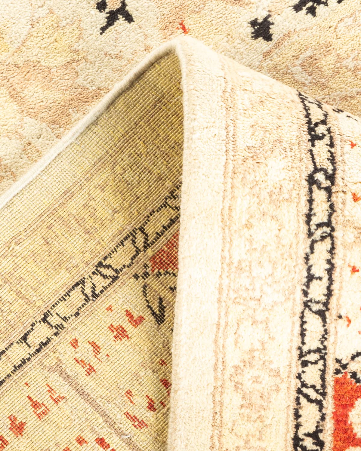 Handmade Wool Oriental Mogul Ivory 4x6 Area Rug - One of a Kind Hand Knotted Traditional Design for Living Room, Bedroom & Home Decor