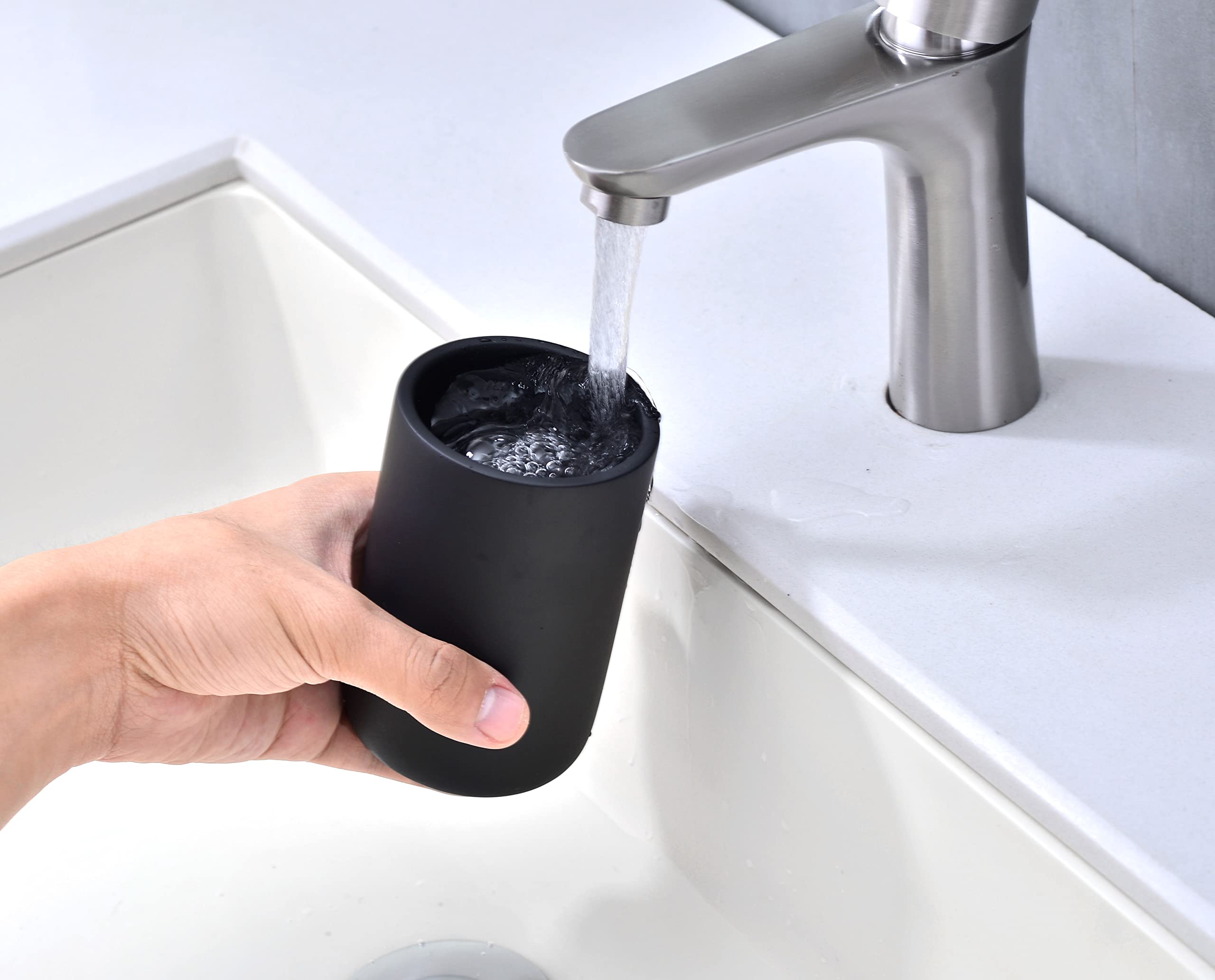 Matte Black Resin Toothbrush Holder - Bathroom Organizer & Multifunctional Pencil Cup | Perfect for Bathroom Countertops, Office Desks, and Dorm Room Storage