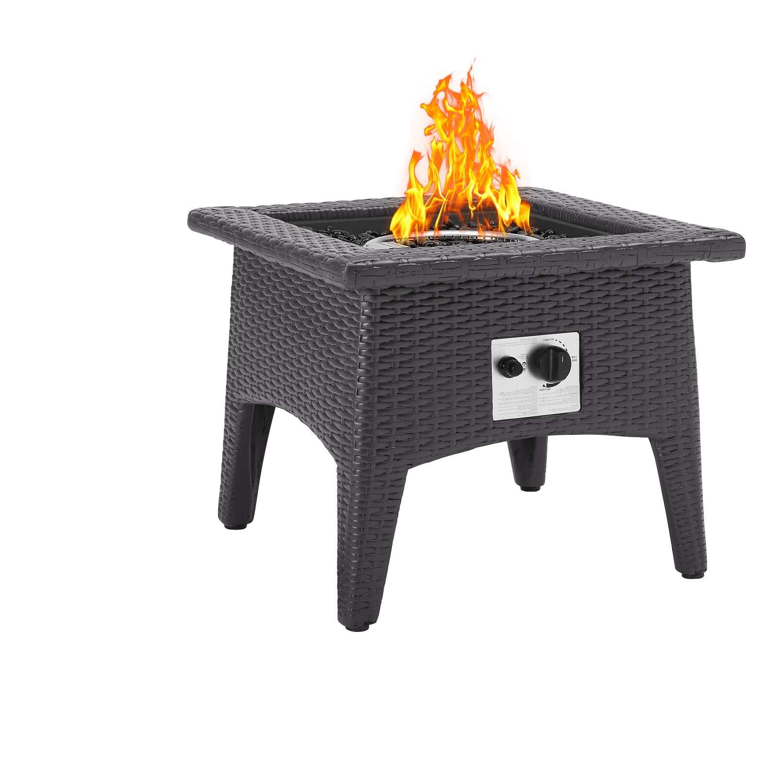 Modern Outdoor Patio Garden Lounge Coffee Fire Pit Table and Chair Set - Weather-Resistant Fabric Rattan Wicker Furniture in Blue - Perfect for Backyard, Poolside & Camping Gatherings