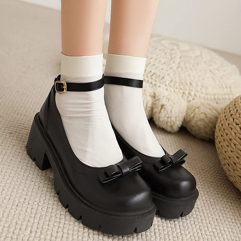 Women's Mary Jane Platform Shoes - Chunky Heel Lolita Style School Shoes for Casual Wear & Cosplay