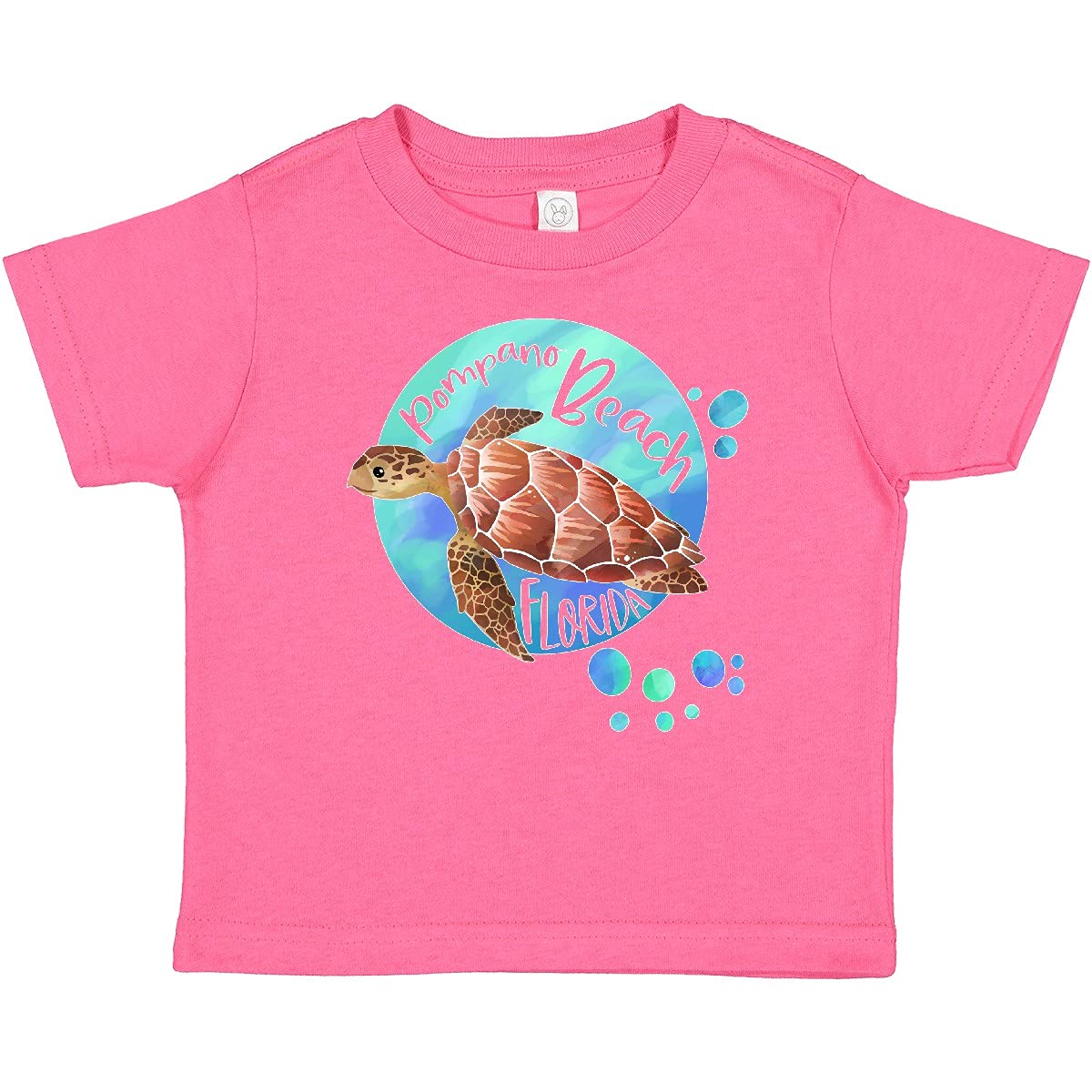 Inktastic Pompano Beach Florida Swimming Sea Turtle with Bubbles Baby T-Shirt - Cute Ocean Animal Graphic Tee for Boys & Girls, Beach Vacation Outfit, Summer Casual Wear