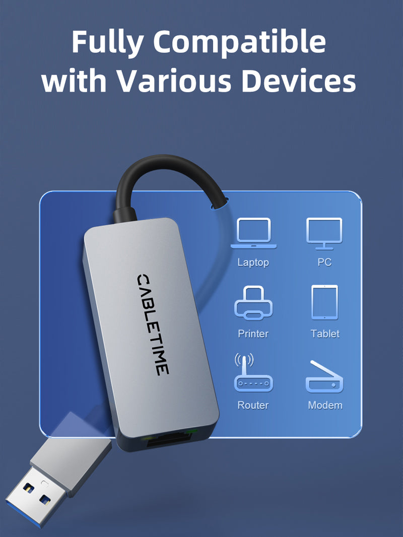 2.5Gbps USB 3.0 to RJ45 Gigabit Ethernet Adapter for Laptop, MacBook Air/Pro, Dell XPS - High Speed Wired Internet Connection for Gaming, Streaming & Remote Work