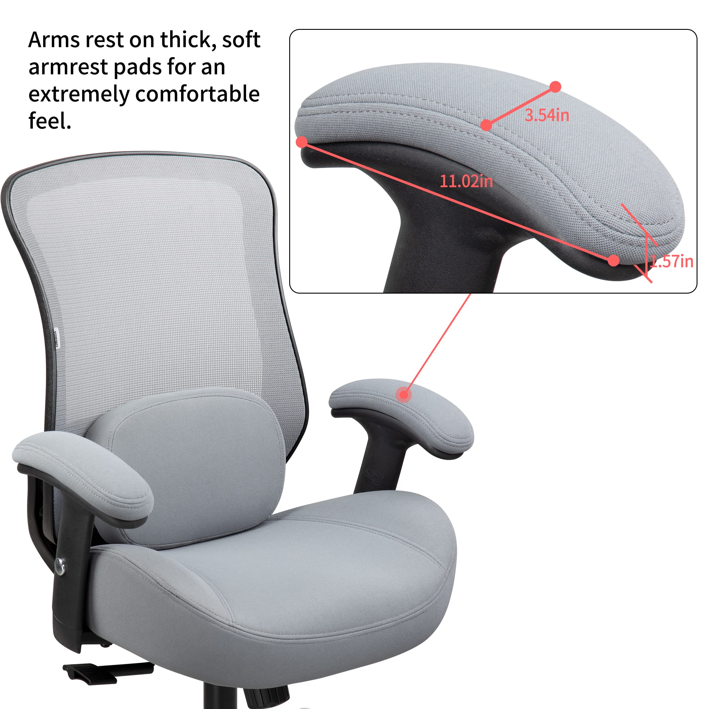 Ergonomic Office Chair with Adjustable Height, Lumbar Support & Breathable Mesh Back - Grey - Perfect for Home Office, Gaming & Computer Workstations