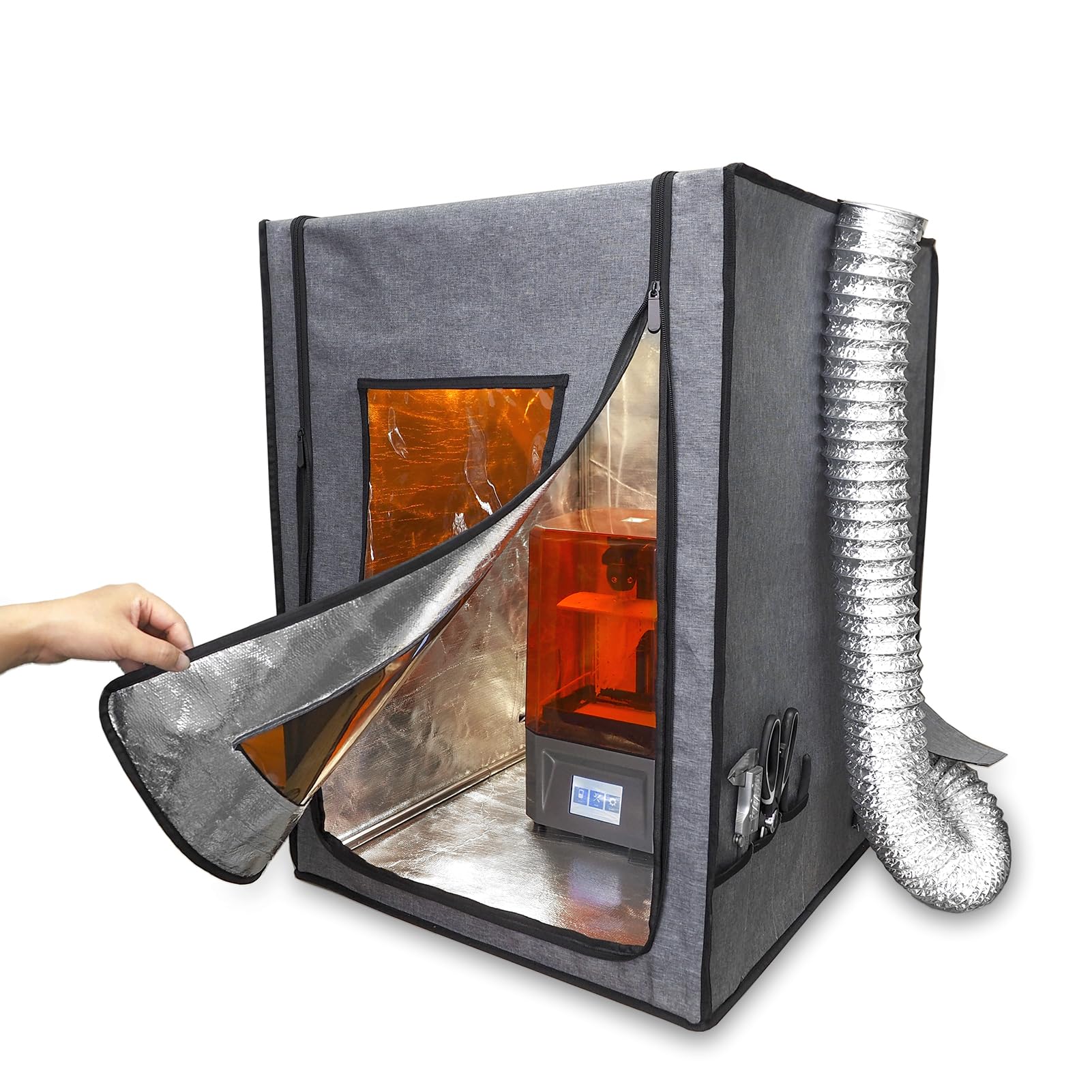 Fireproof Resin 3D Printer Enclosure with Ventilation System - UV Blocking Window, 12V Fan & Pre-Installed Vent Pipe for Odor & Fume Extraction - Insulated Warm Chamber for LCD 3D Printing - Perfect for Home Studios & Small Workshops