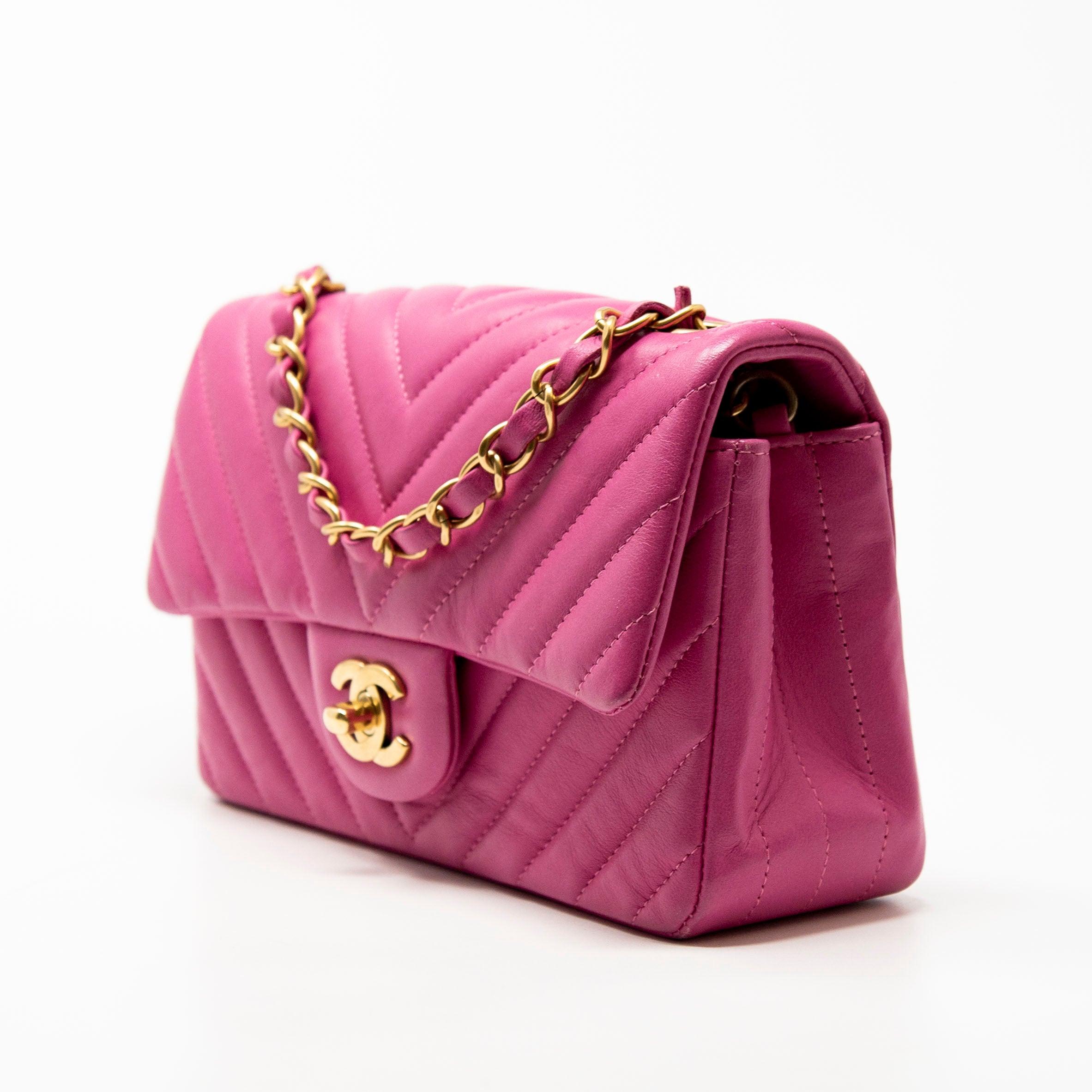 Chanel Pink Chevron Mini Flap Bag - Luxury Quilted Leather Crossbody Purse for Women | Perfect for Parties, Dates & Special Occasions