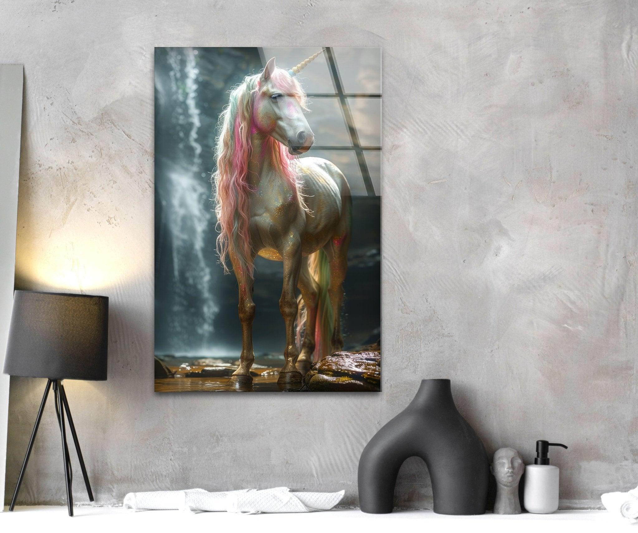 Stunning Unicorn Glass Wall Art Decor - Handmade Crystal Glass Mural for Kids Room, Nursery, Bedroom & Living Room Decor - Perfect Gift for Girls & Unicorn Lovers