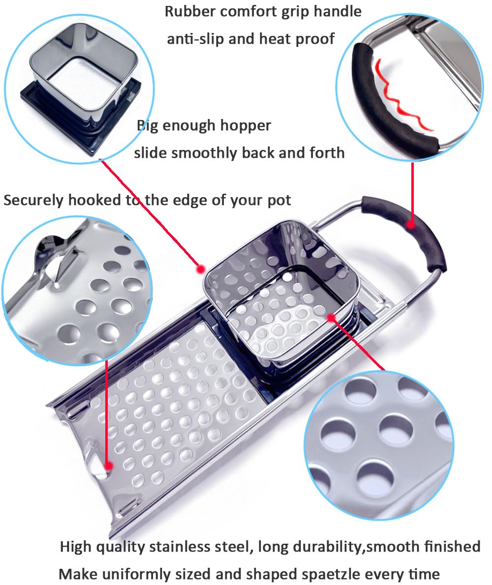 Premium Stainless Steel Spaetzle Maker - Traditional German Egg Noodle Press with Comfort Grip Handle | Homemade Pasta & Dumpling Kitchen Tool for Quick Meals & Family Cooking