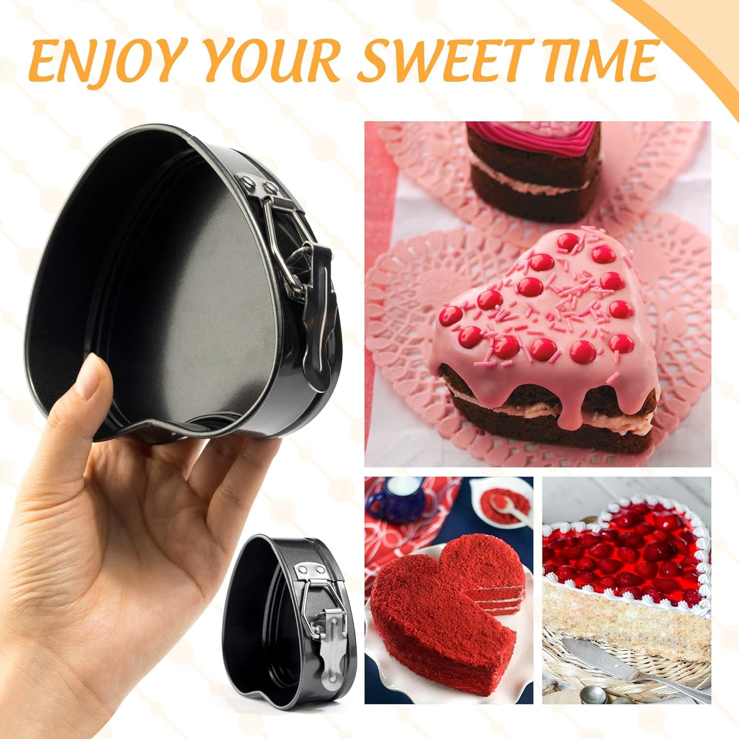 3-Piece Heart Springform Cake Pan Set - Nonstick, Durable Baking Pans with Removable Bottom - Perfect for Valentine's Day, Weddings & Birthday Cakes