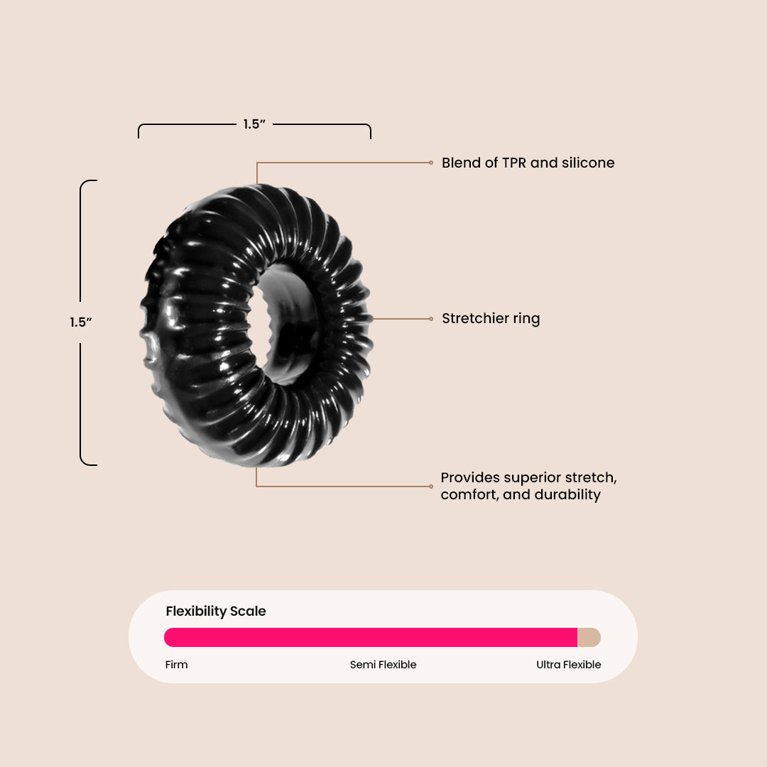 XPLAY® Ribbed Ring Slim - Stretchy Adjustable Black Ring for Men & Women | Fashion Jewelry for Daily Wear, Stacking, and Gifting
