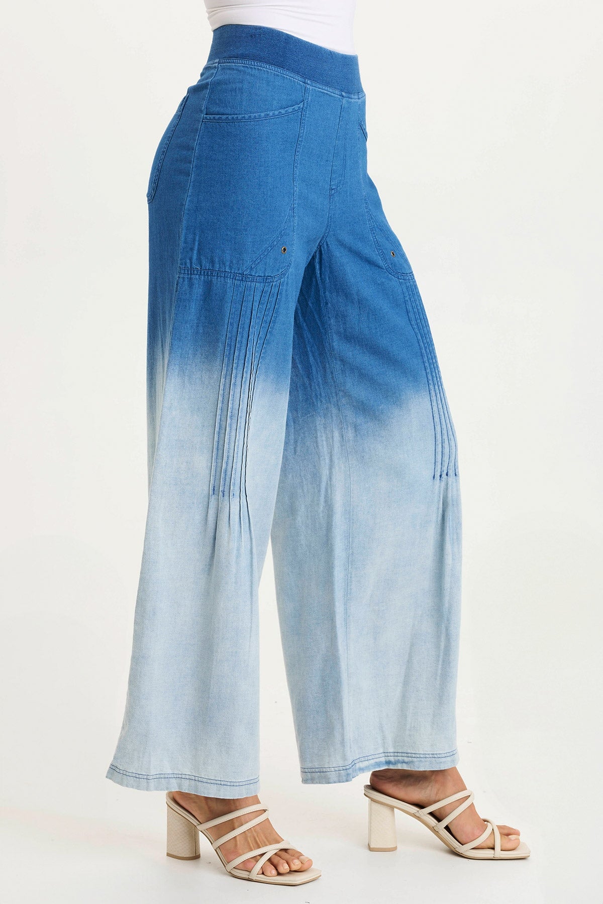 Ralston Indigo Twill Lightweight Pleated Wide Leg Pants for Women - Comfortable Stretch Fabric, High Waist, Casual & Office Wear - Perfect for Work, Travel & Everyday Outfits