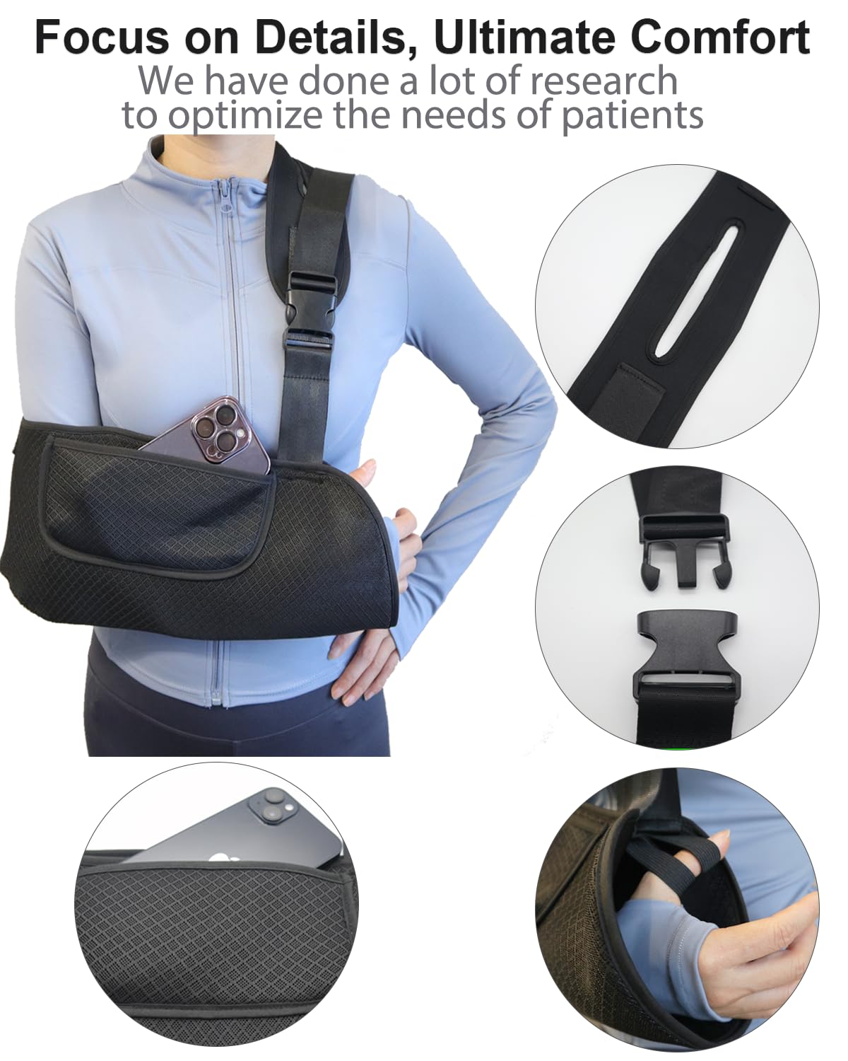 Upgraded Arm Sling with Comfort Straps & Convenient Pocket - Shoulder Immobilizer for Injuries & Fractures (Medium) - Ideal for Shoulder Pain, Elbow/Wrist Support & Rotator Cuff Recovery - Perfect for Post-Surgery, Sports Injuries & Daily Mobility